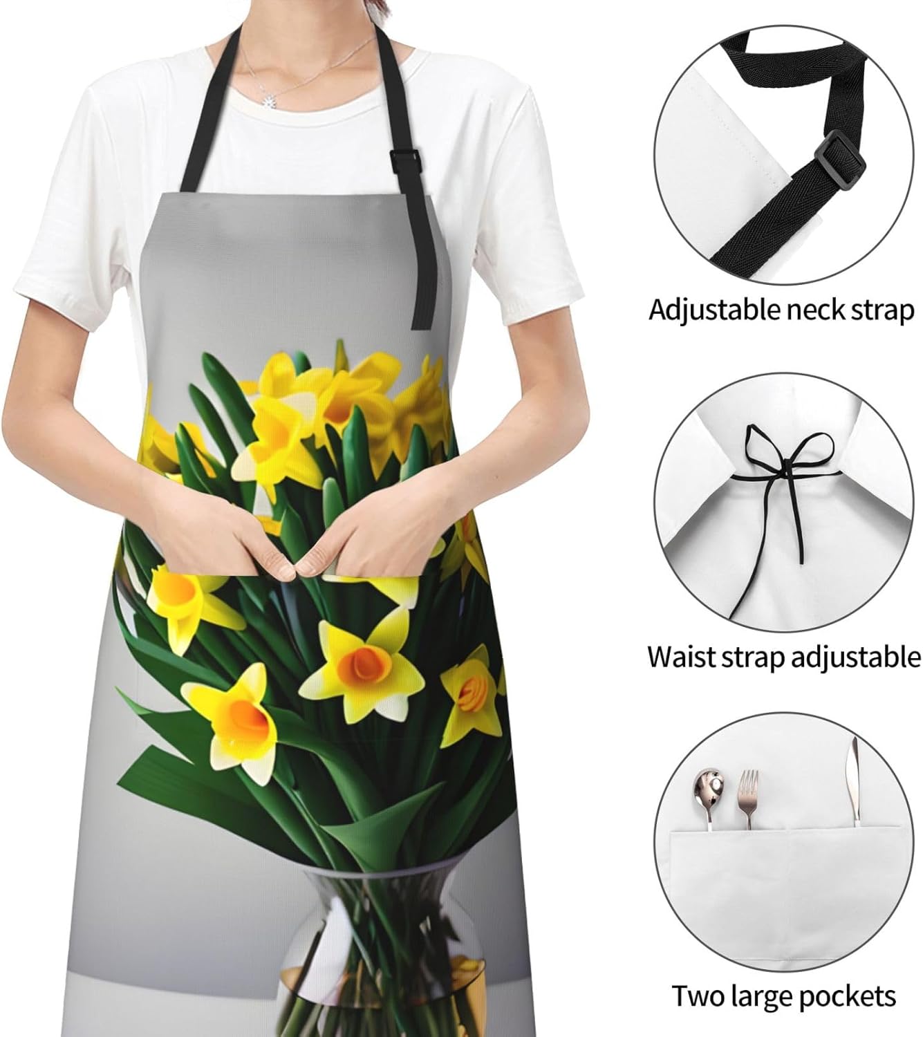 Bouquet of Daffodils print Waterproof chef's apron with pocket apron for kitchen cooking baking barbecue and gardening
