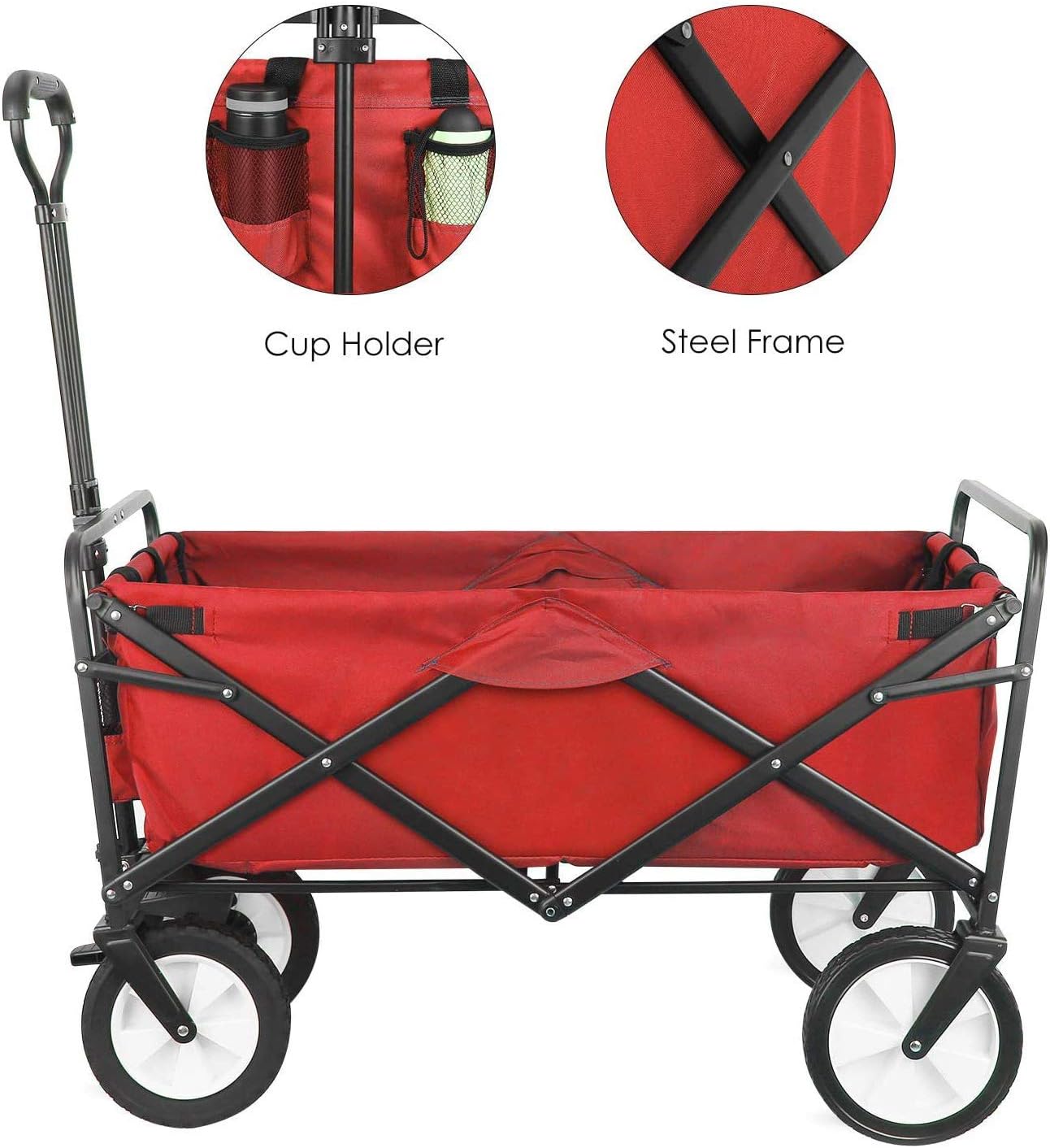 Collapsible Folding Outdoor Utility Wagon, Heavy Duty Garden Cart with