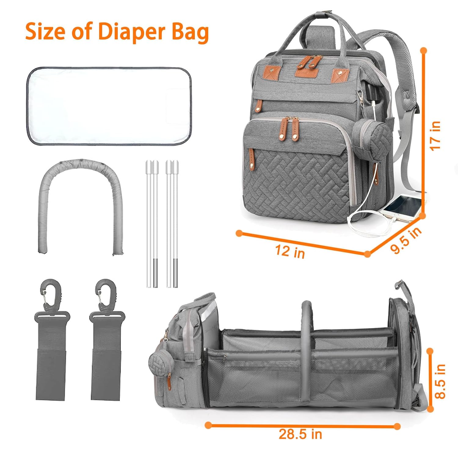 Baby Diaper Bags with Changing Station, Waterproof Diaper Bag Backpack