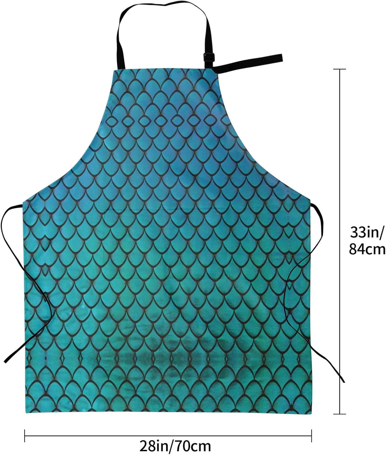 blue fish scale print Waterproof apron with pocket adjustable cooking 