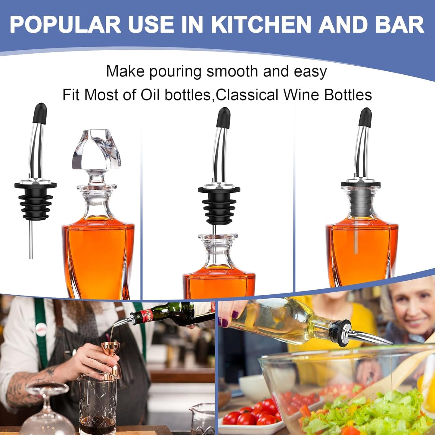 60-Pack Stainless Steel Pour Spouts for Liquor Bottles Oil Vinegar and