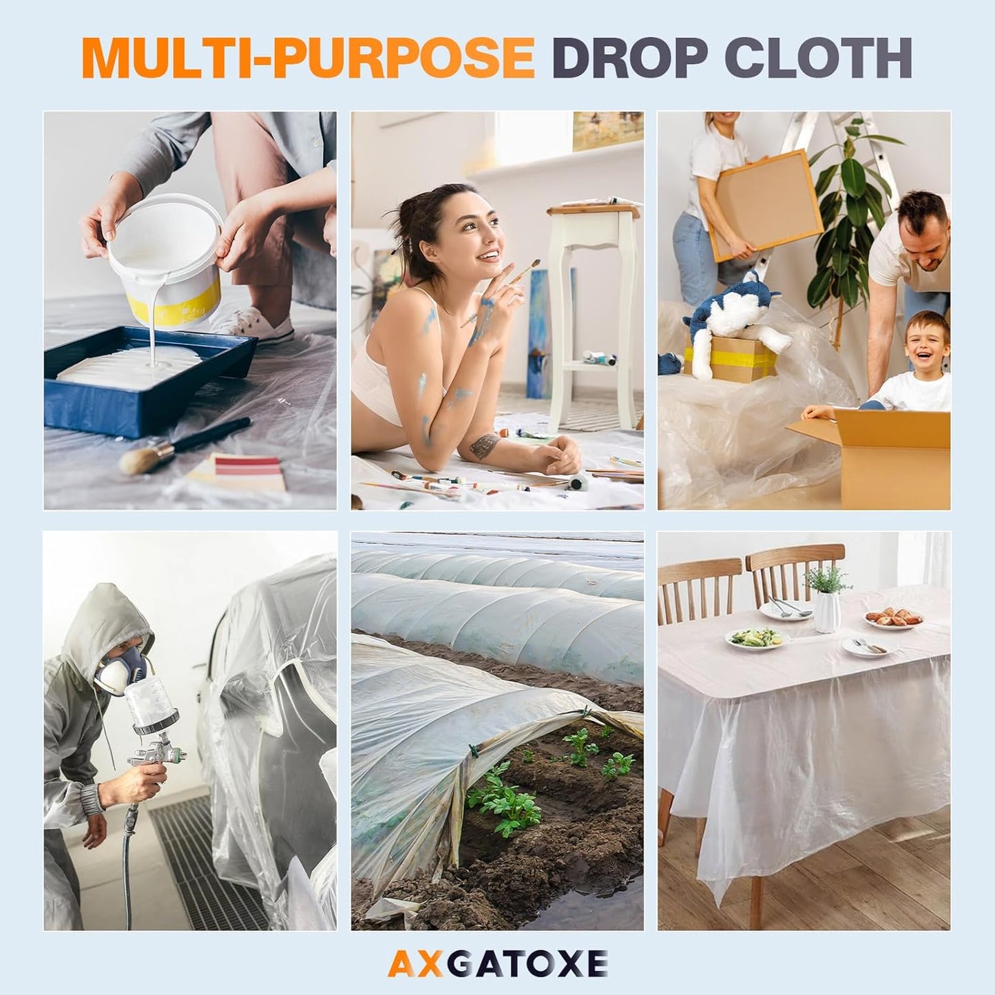 12 x 9 Ft Plastic Drop Cloths (6-Pack) - Disposable Painter's Sheeting
