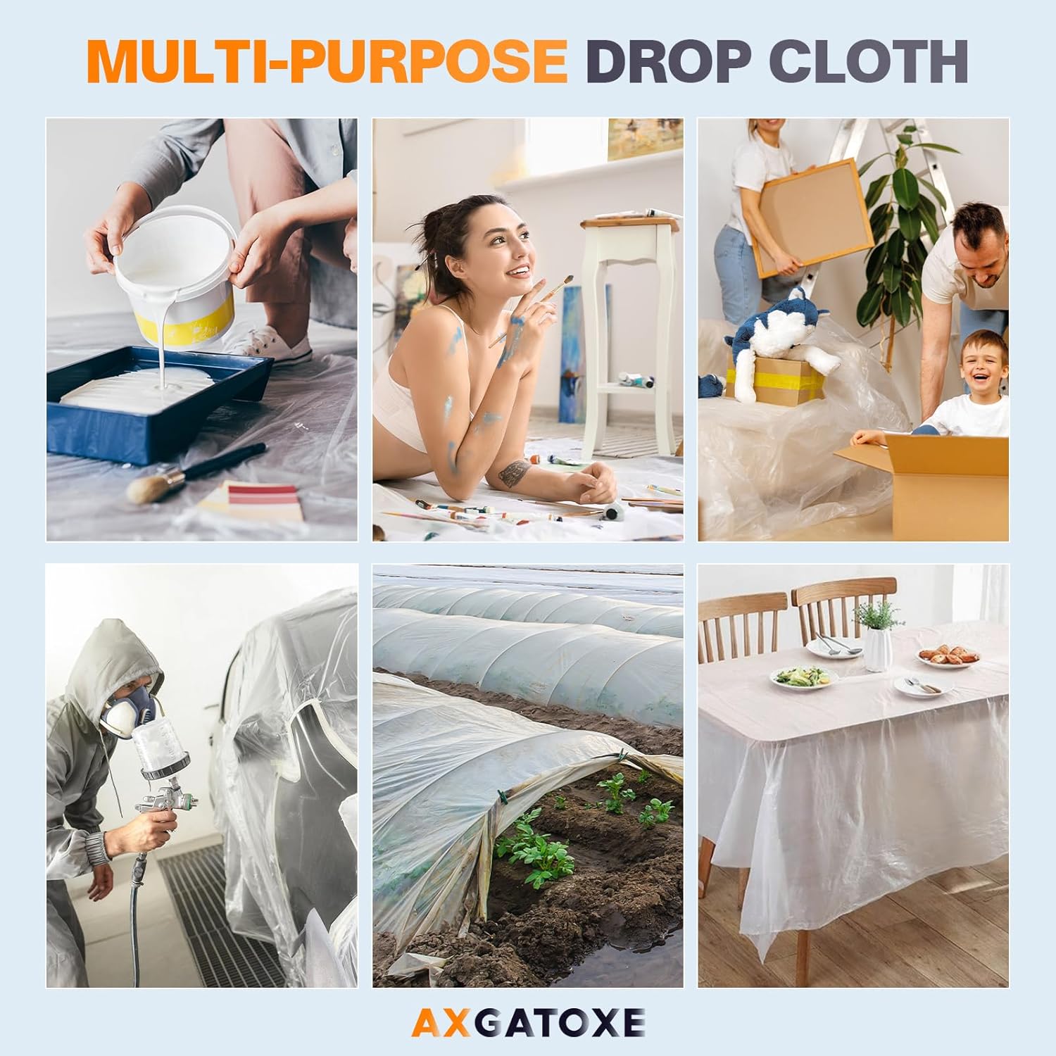 12 x 9 Ft Plastic Drop Cloths (6-Pack) - Disposable Painter's Sheeting