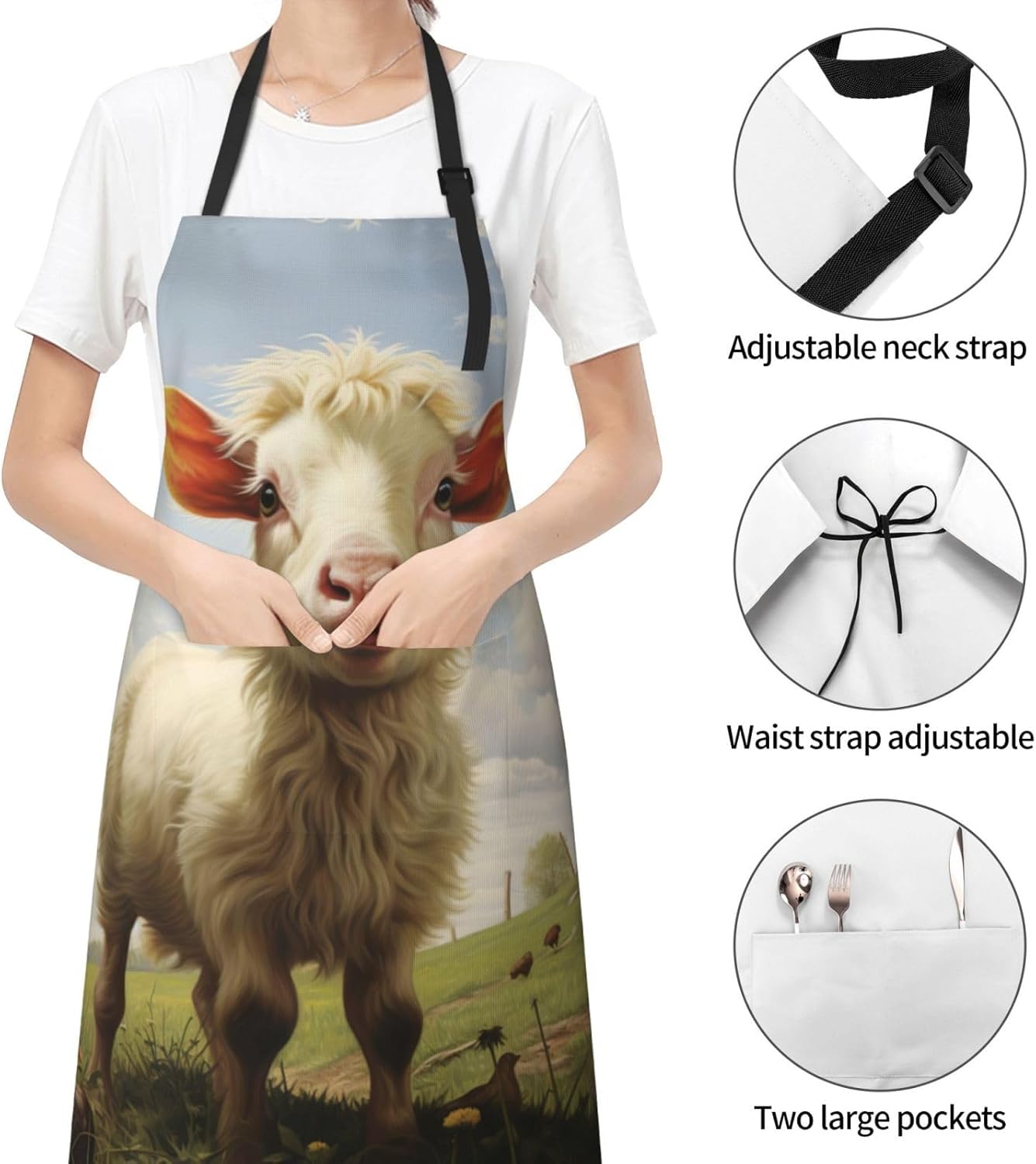 Farm animal print Waterproof apron with pocket adjustable cooking apron for adult kitchen bibs to bake