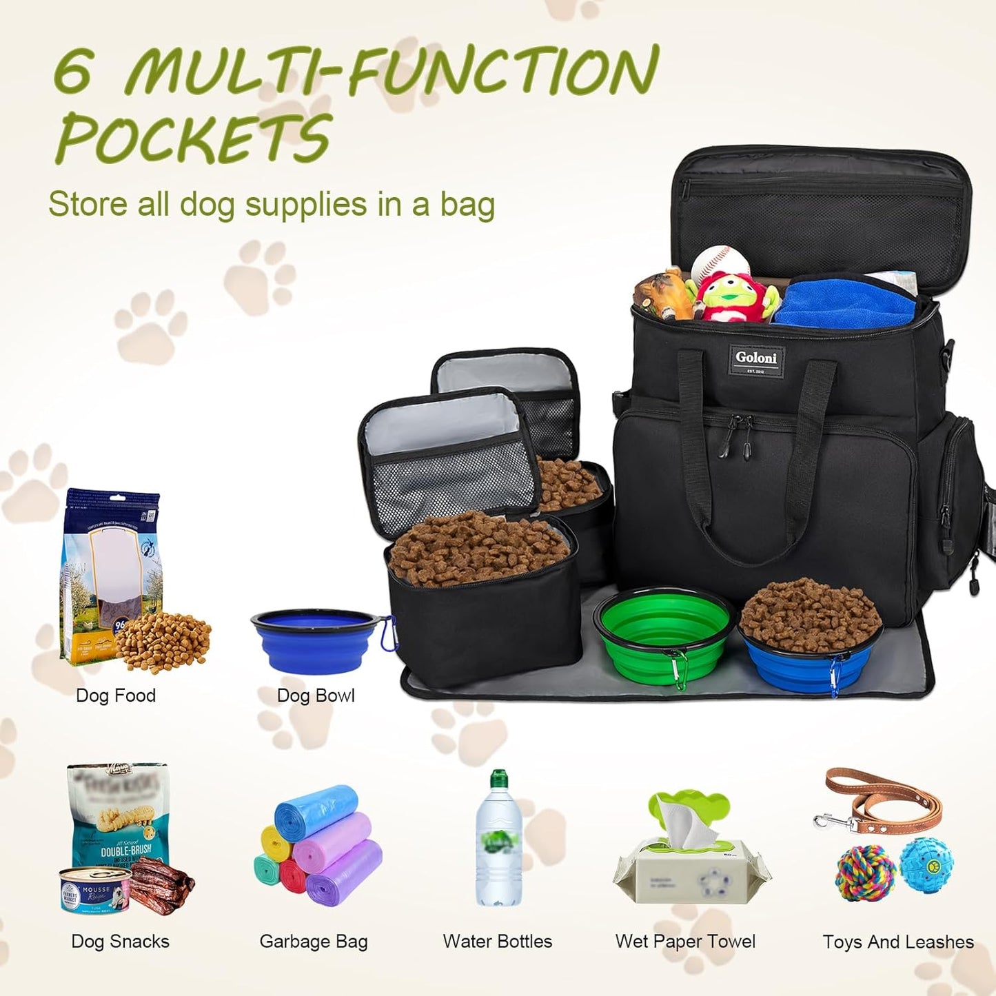 Dog Travel Bag Airline Approved–Pet Travel Tote with Collapsible Bowls