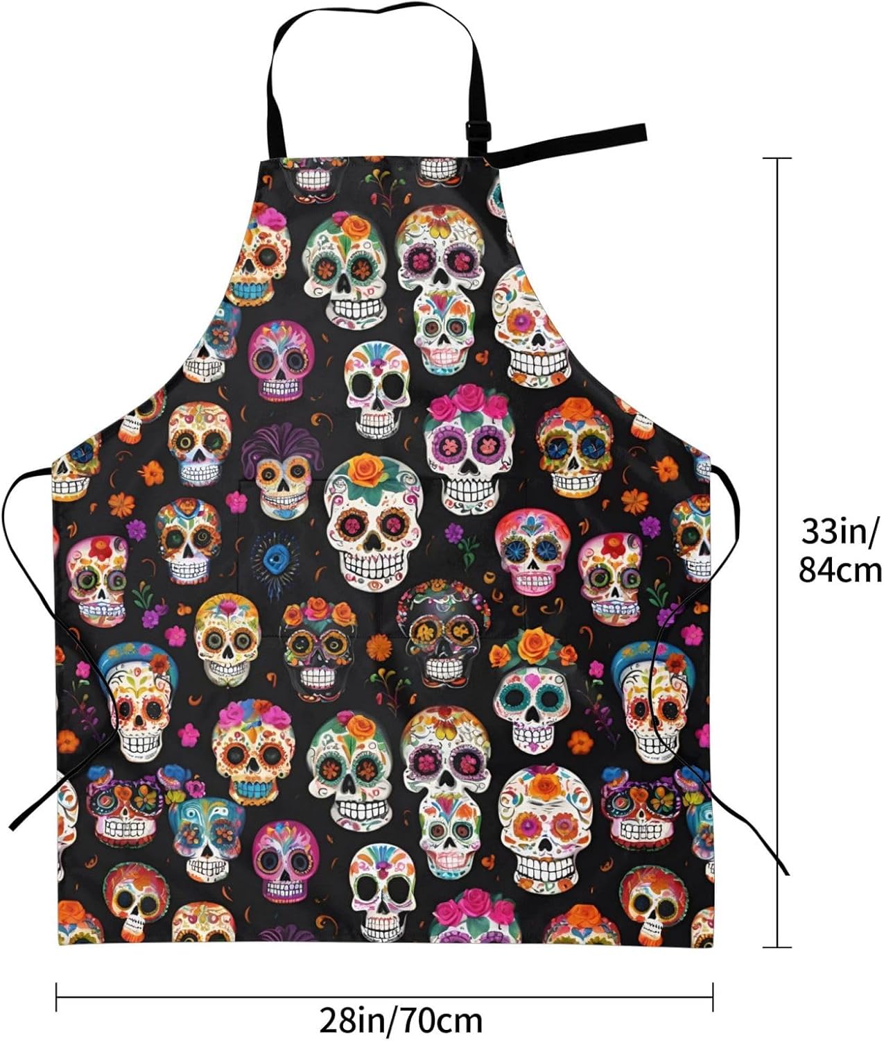 YANYU Skull Print 28x33 In Kitchen Apron Stylish Chef Apron with Pocke