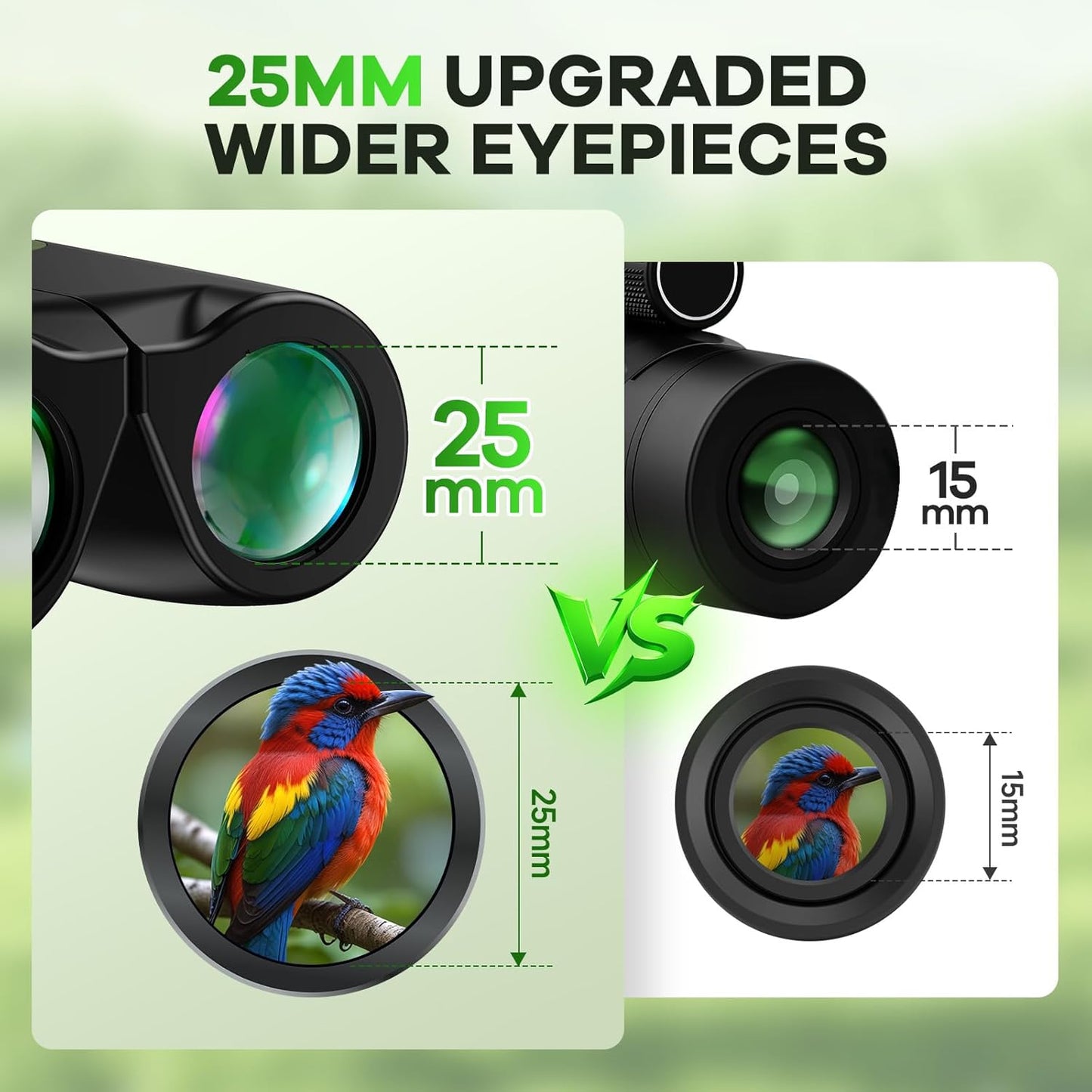 Compact Binoculars for Adults and Kids with BAK4 Prism,15x25 FMC Lens Waterproof Binocular with Low Light Vision,Small Binoculars for Cruise Ship Bird Watching (Green)