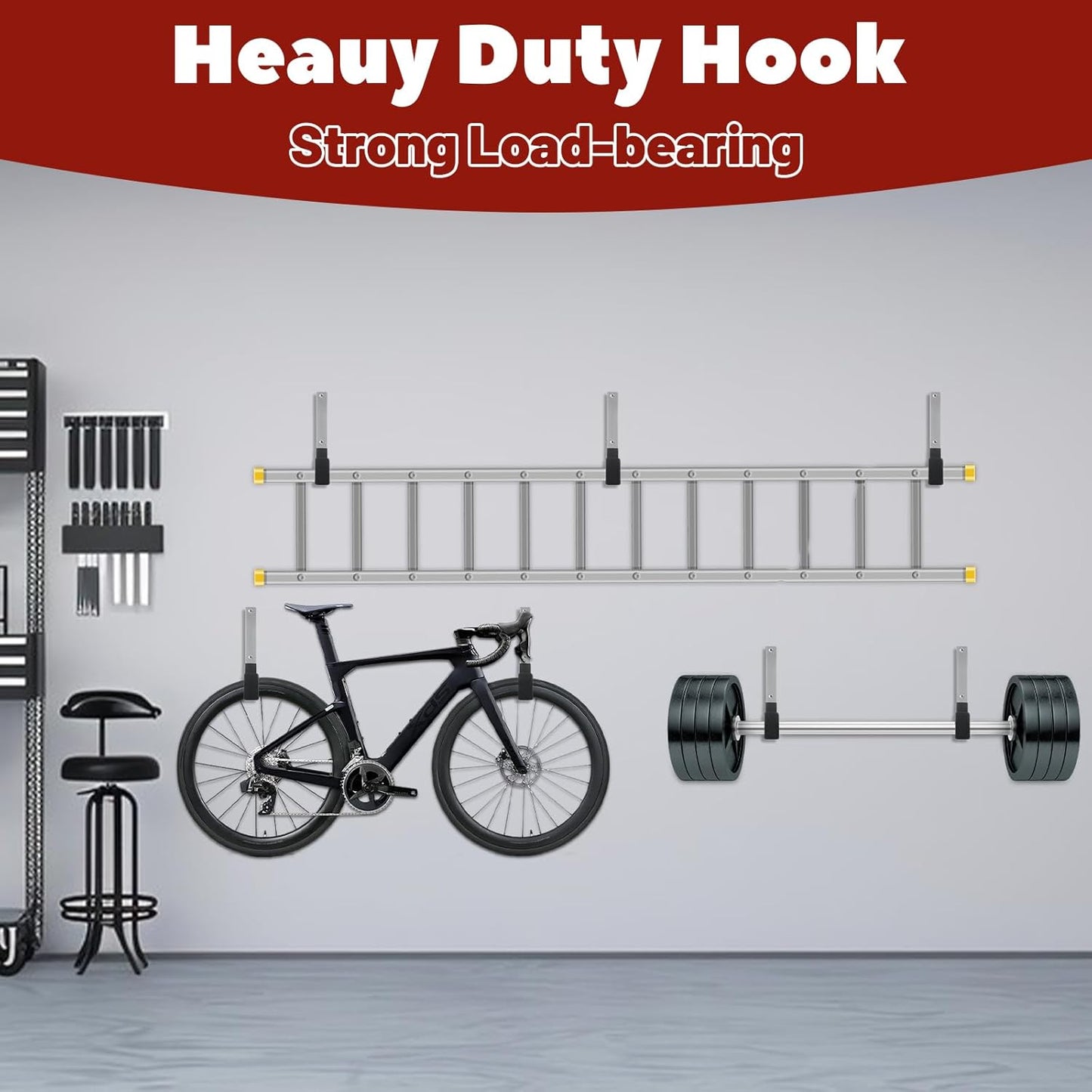 6 Pack Garage Hooks Heavy Duty Steel Garage Utility Hooks for Wall Mount, 6 Medium, Garden Hose Hanger, Bike Hooks, Ladder Hooks, Tool Organizer for Garages Garden Shed Shop Ladder