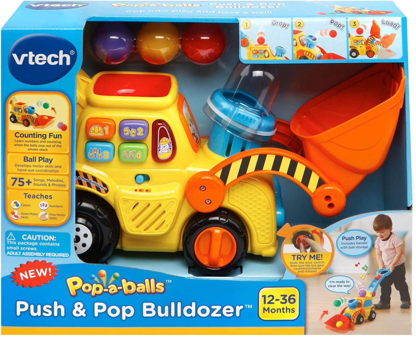 VTech Pop-a-Balls Push and Pop Bulldozer, Yellow