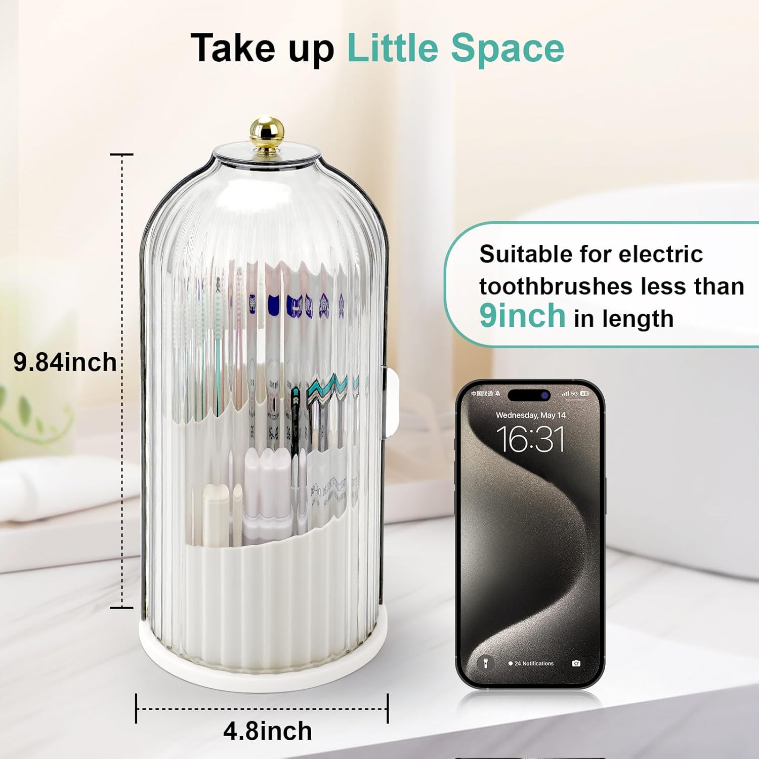 Toothbrush Holders with Sliding Lid, Rotating 3 Slots Bathroom Organiz