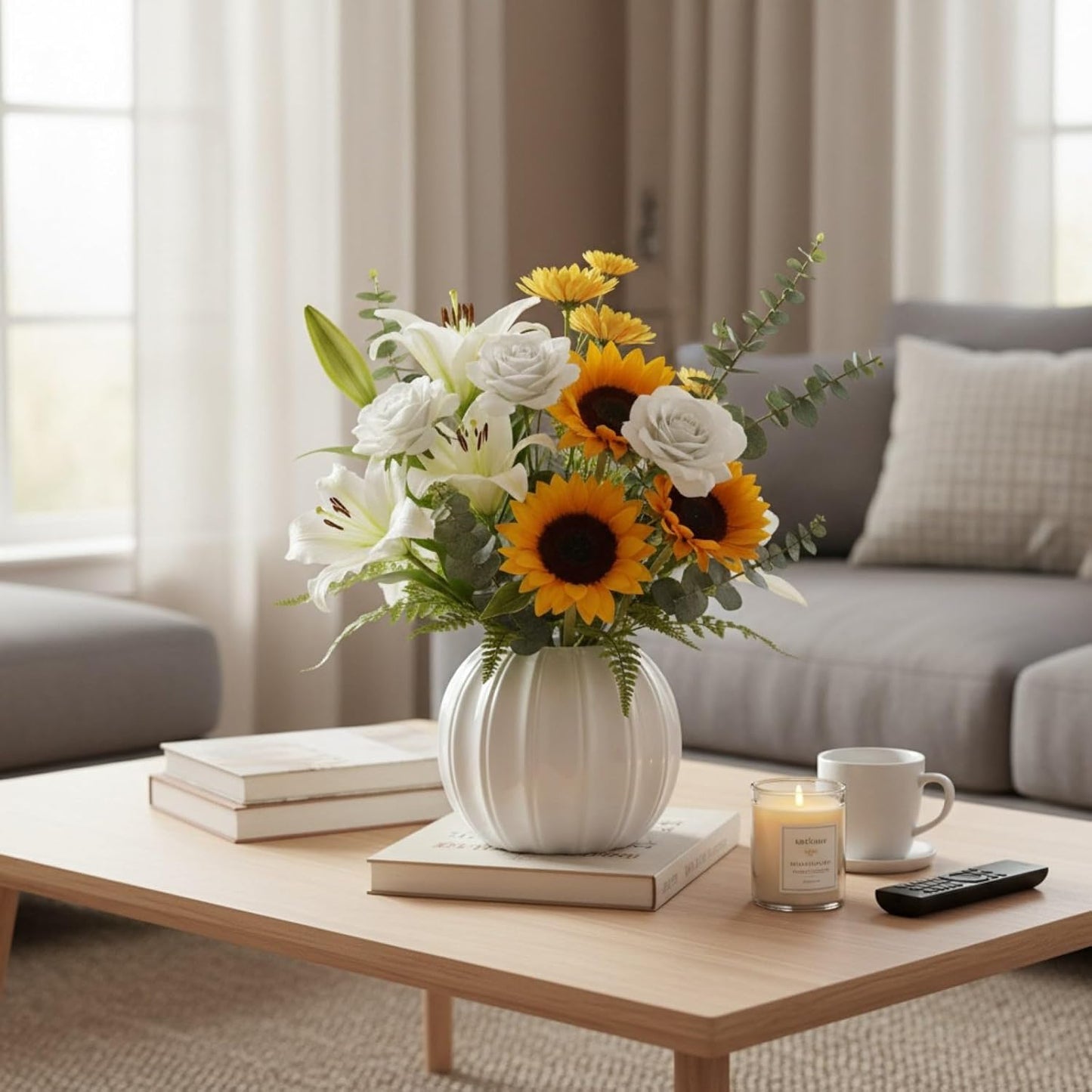 LOGOFUN Fall Pumpkin Planters Ceramic Pumpkin Vase Ceramic Flower Pot for Home Party Decor Flower Arrangements-White