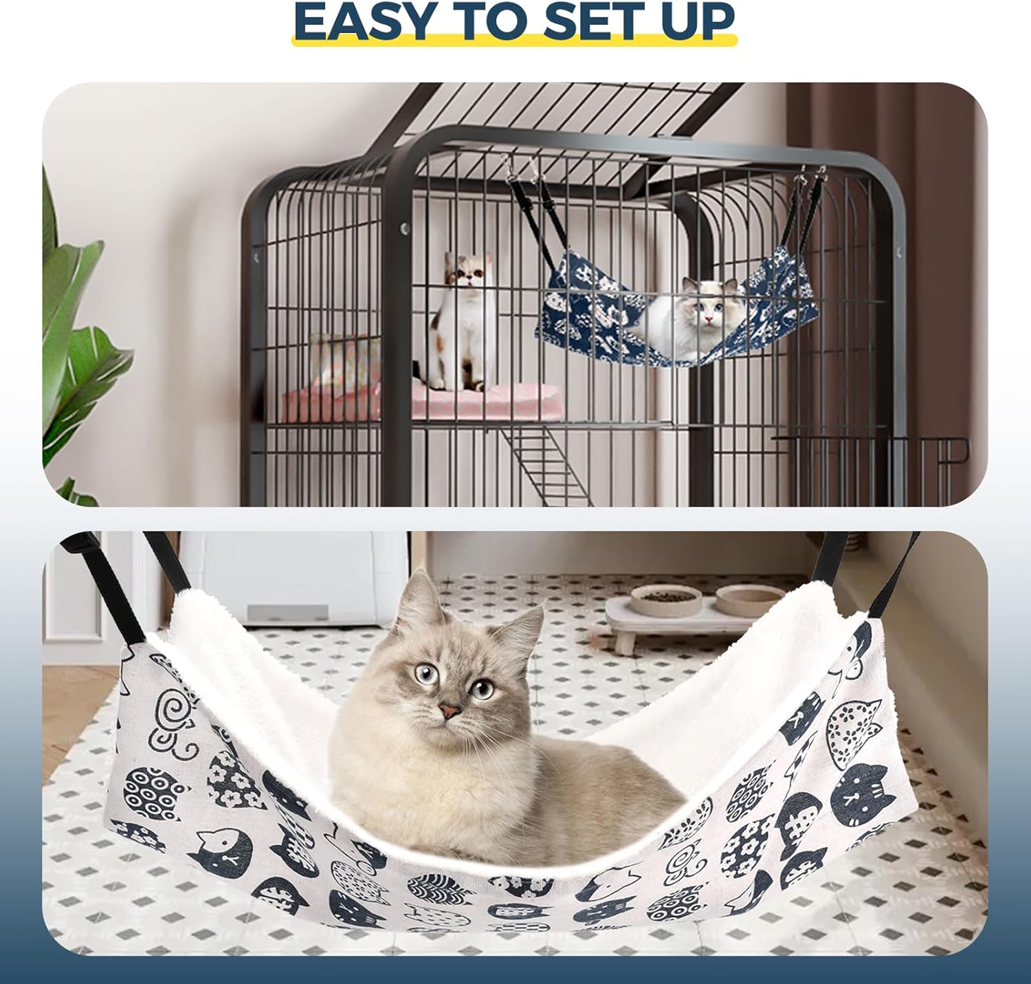 Cat Hammock for Cage Hanging Reversible 2Pack,Pet Hammock Bed Adjustab