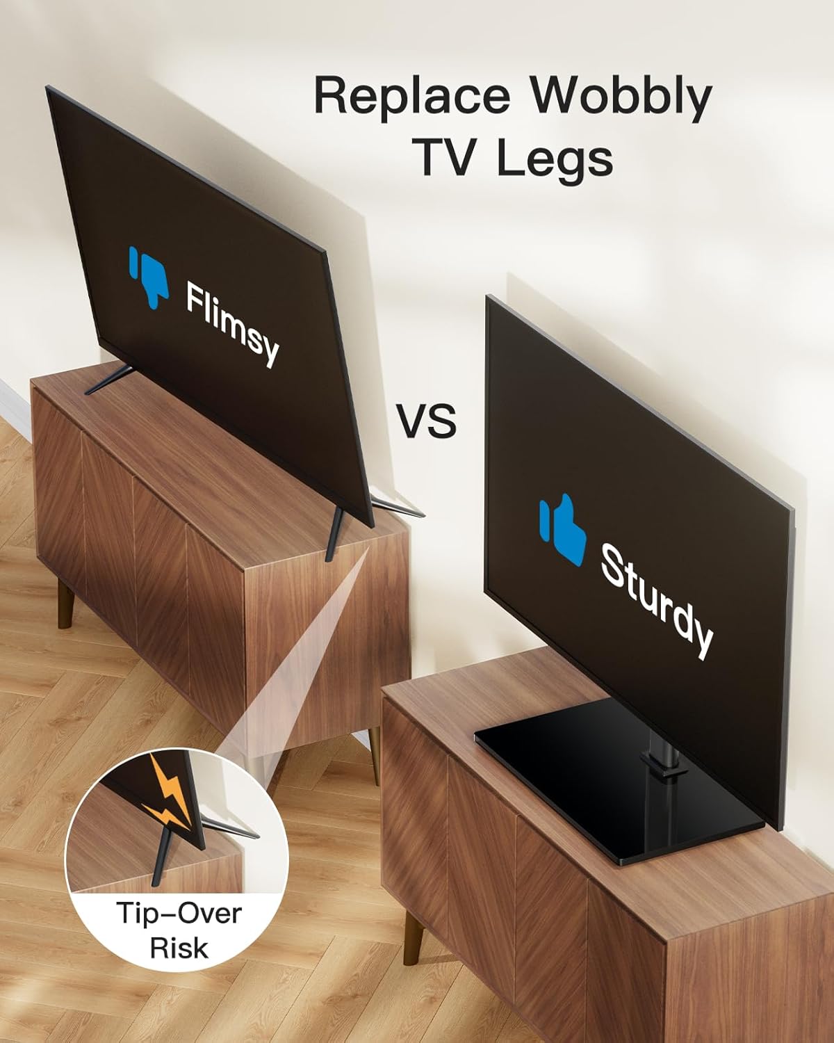 PERLESMITH Universal TV Stand Legs for 32-60 inch TVs, Table Top TV Stand up to 88 lbs, Height Adjustable Television TV Mount, Universal TV Leg Base for Living Room & Bedroom, VESA 400x400mm PSTVS04
