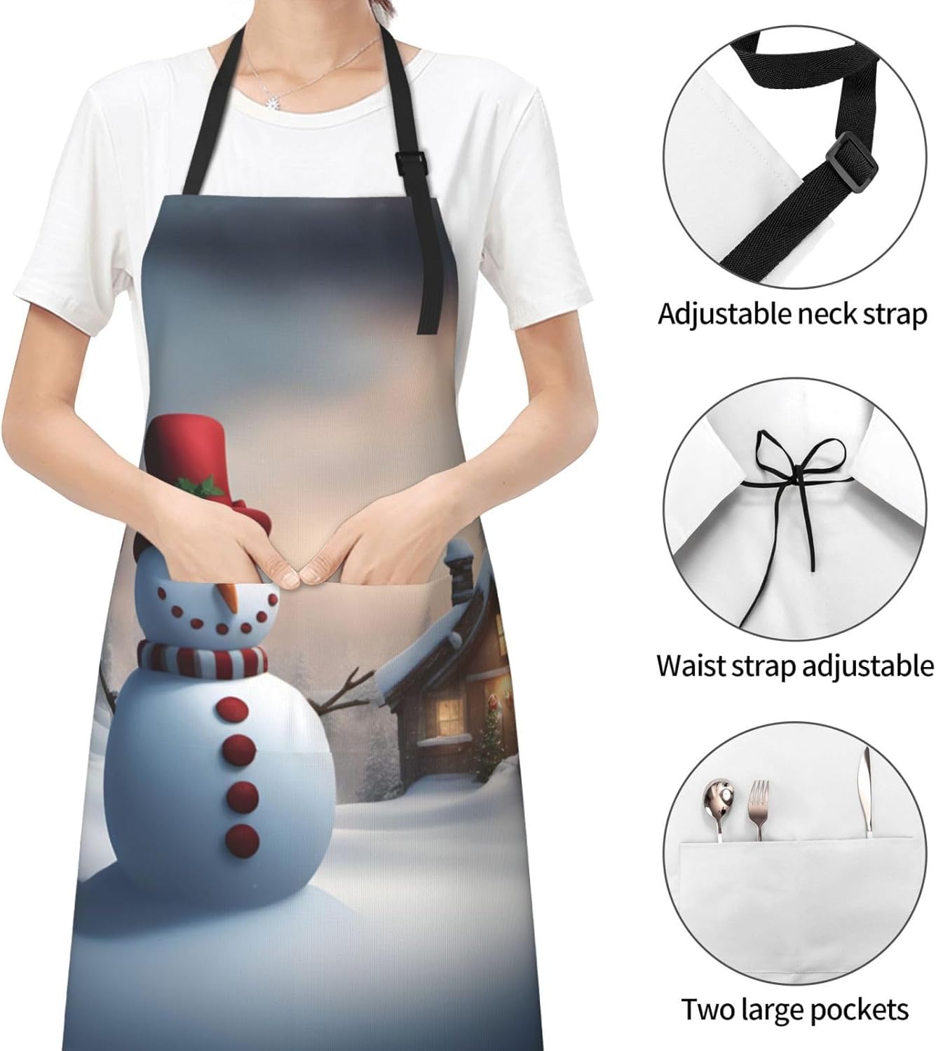 christmas snowman 3 print Waterproof chef's apron with pocket apron for kitchen cooking baking barbecue and gardening