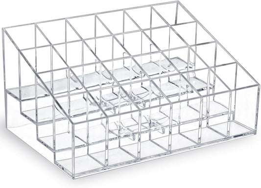 Lipstick Organizer,Small Clear Plastic Compact Lip Gloss Chapstick Perfume Sample Mascara Holder with 24 Slots