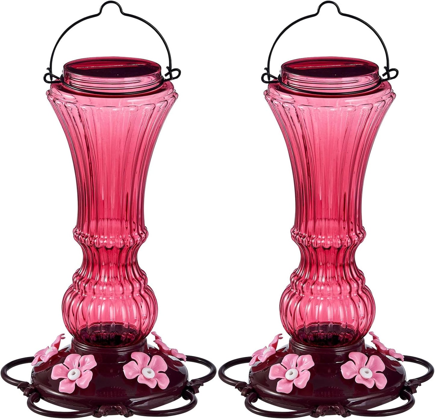 2 Pack Hummingbird Feeder for Outdoors Plastic Bee Proof Humming Bird Nectar Feeders with 5 Flower Feeding Ports Hanging for Outsides Garden Decor, 20 oz