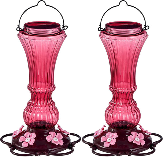 2 Pack Hummingbird Feeder for Outdoors Plastic Bee Proof Humming Bird Nectar Feeders with 5 Flower Feeding Ports Hanging for Outsides Garden Decor, 20 oz