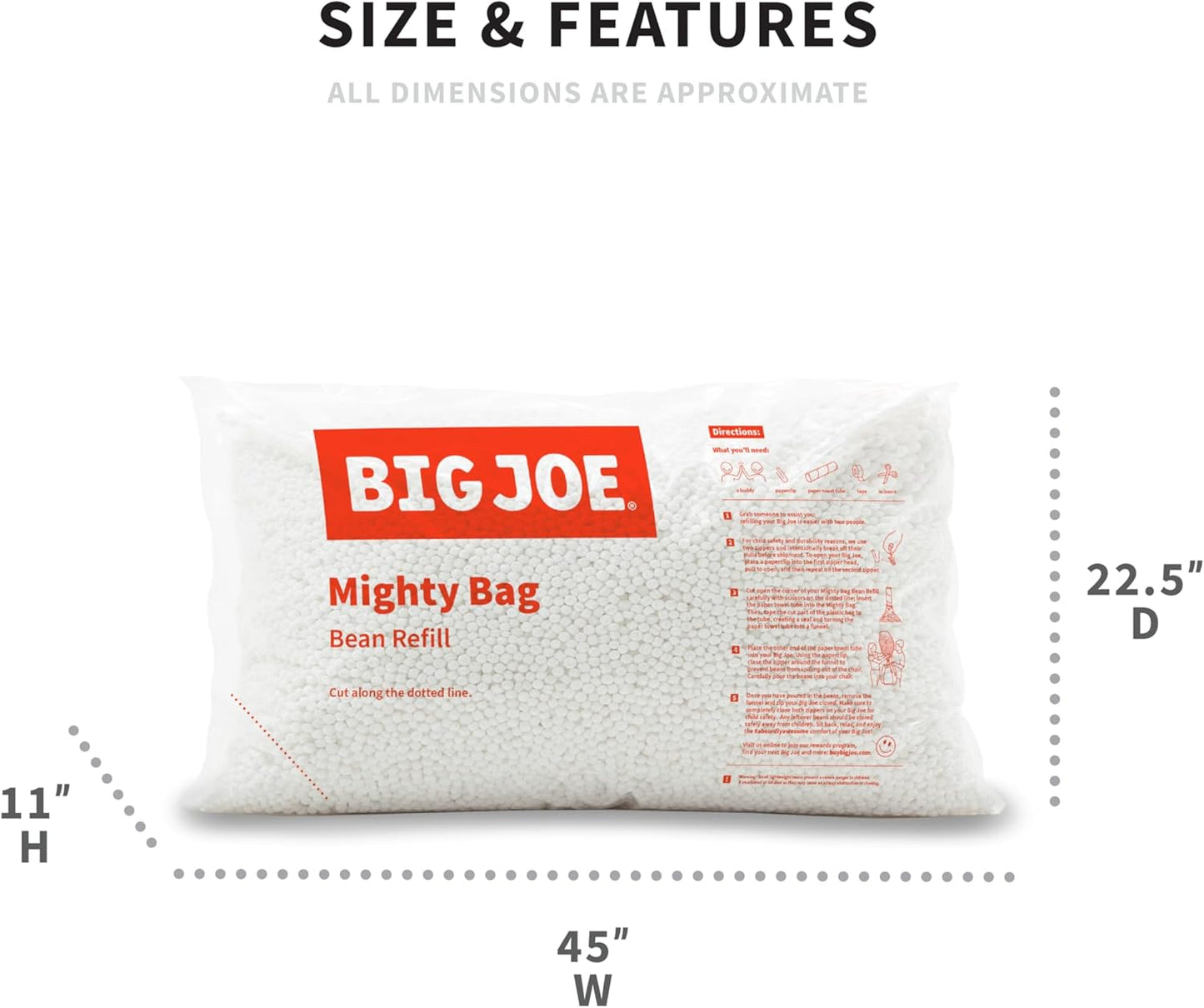Big Joe Bean Refill Polystyrene Beans for Bean Bags or Crafts, 100 Liters