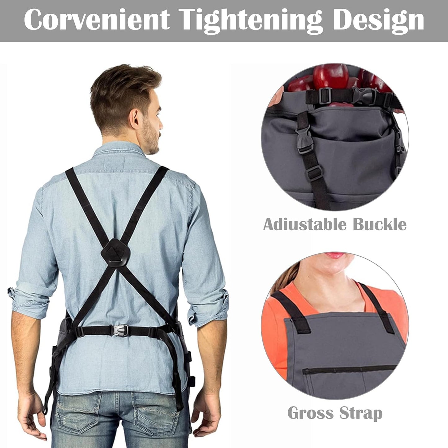 Gardening Apron for Women Men - Garden Harvest Apron with Quick Release Pocket and Adjustment Cross Strap, Washable Harvesting Picking Pouch for Gardener Fruit Vegetable Outdoor Orchard Farm