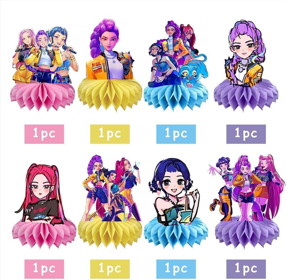 For Demon Movie Hunters Honeycomb 8Pcs Table Centerpiece,Demon Movie Hunters Birthday Party Supplies Table Decorations for Kids Party Decorations