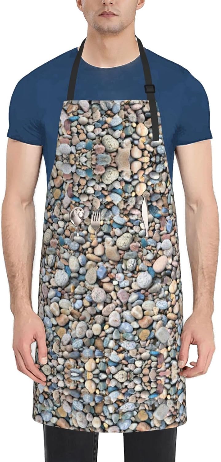 Pebble Stone Pattern Print Laundry apron 28x33 In Waterproof Kitchen Apron with Pockets for Cooking Baking