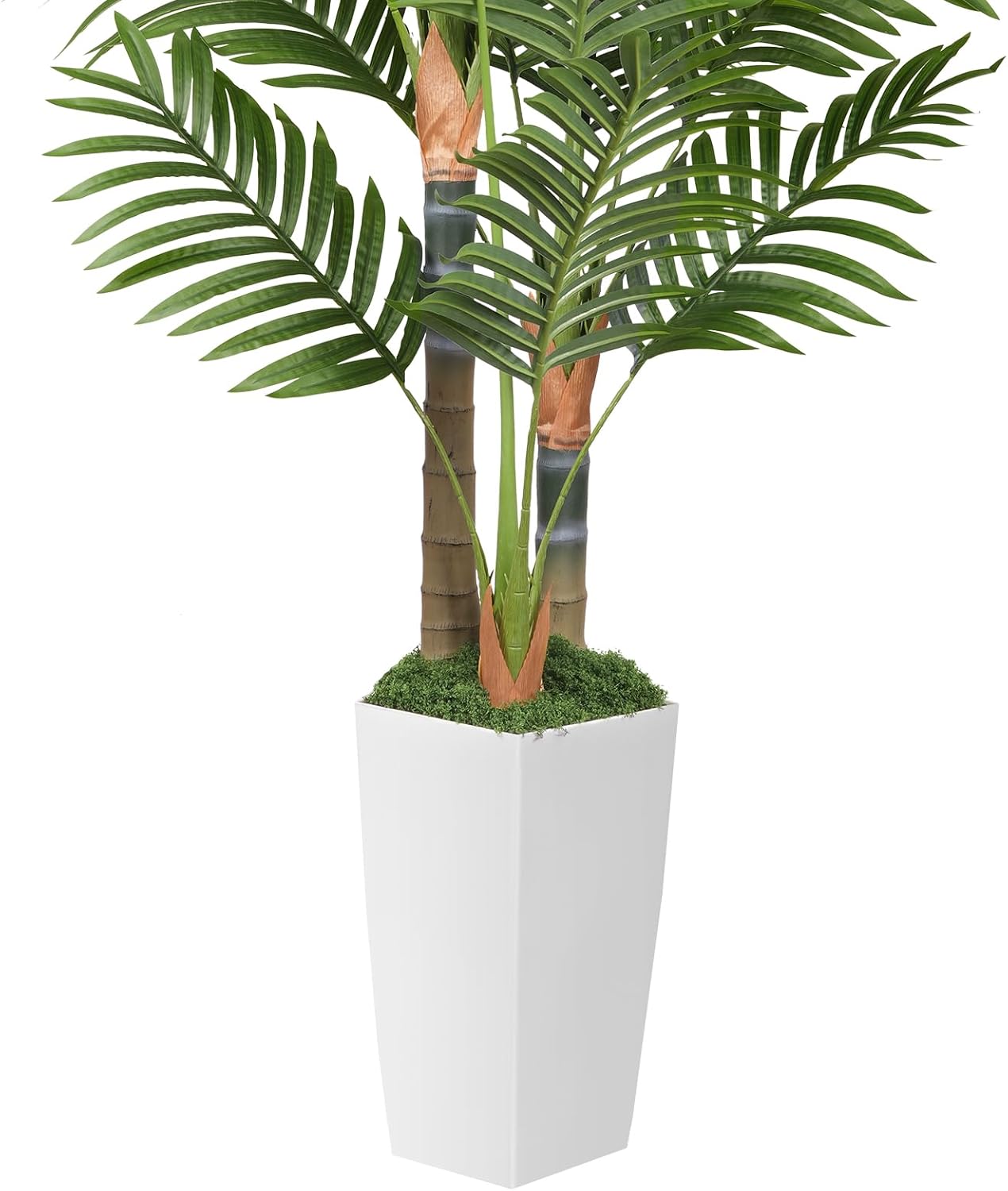 5ft Artificial Palm Tree Indoor Plant with White Tall Planter, Faux Silk Tropical Areca Floor Plant in Pot, Artificial Plants with Lifelike Leaves for Home Office Decor