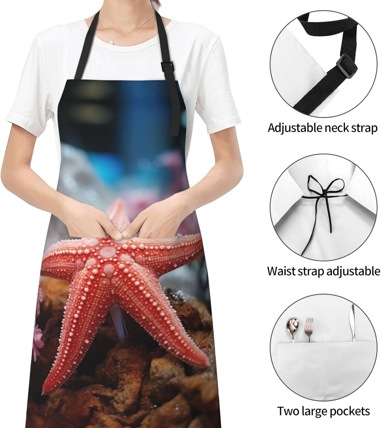 Umbrellas Starfish print Waterproof apron with pocket adjustable cooki
