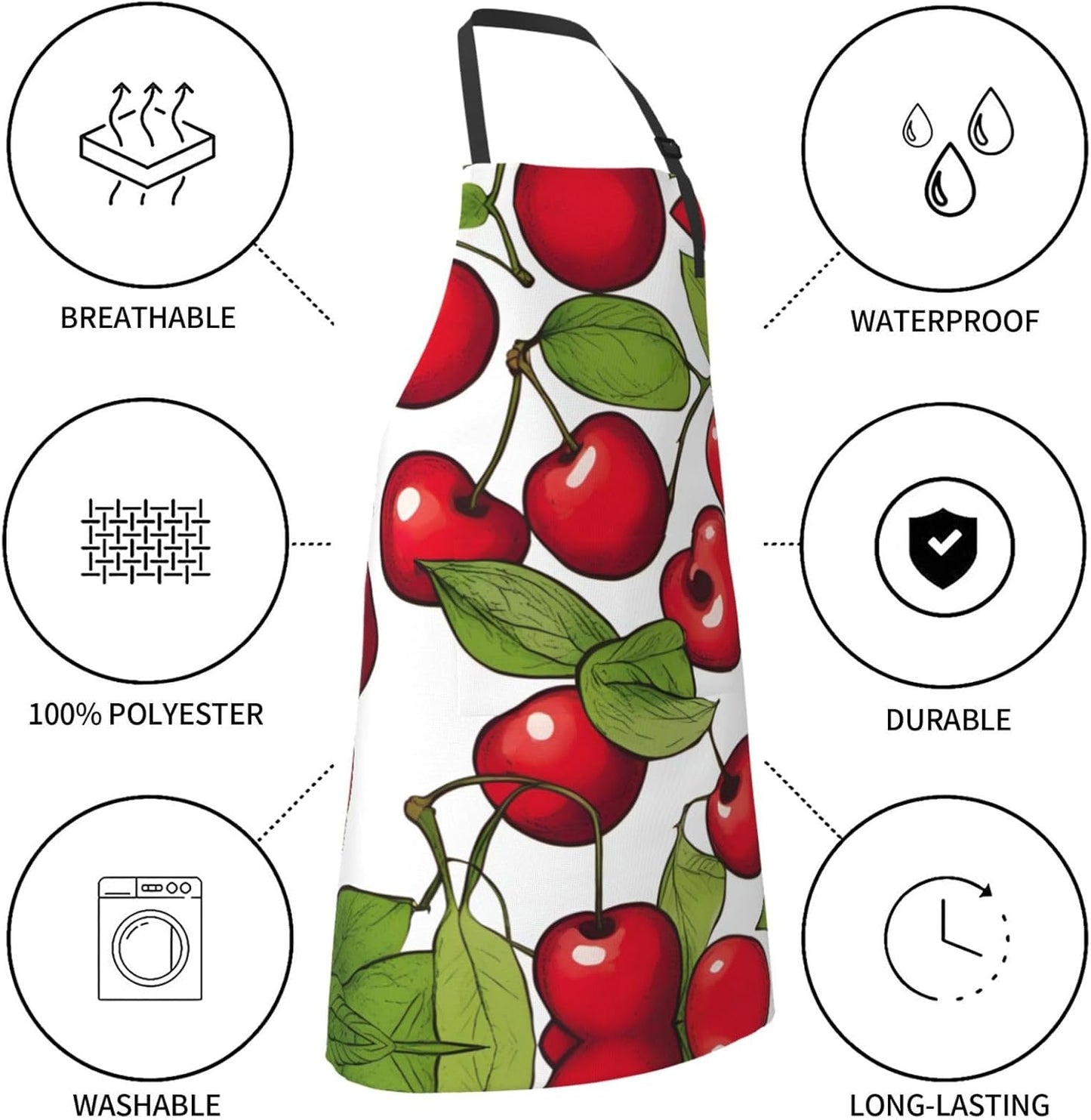 lovely sweet red cherry 3 print Waterproof chef's apron with pocket apron for kitchen cooking baking barbecue and gardening
