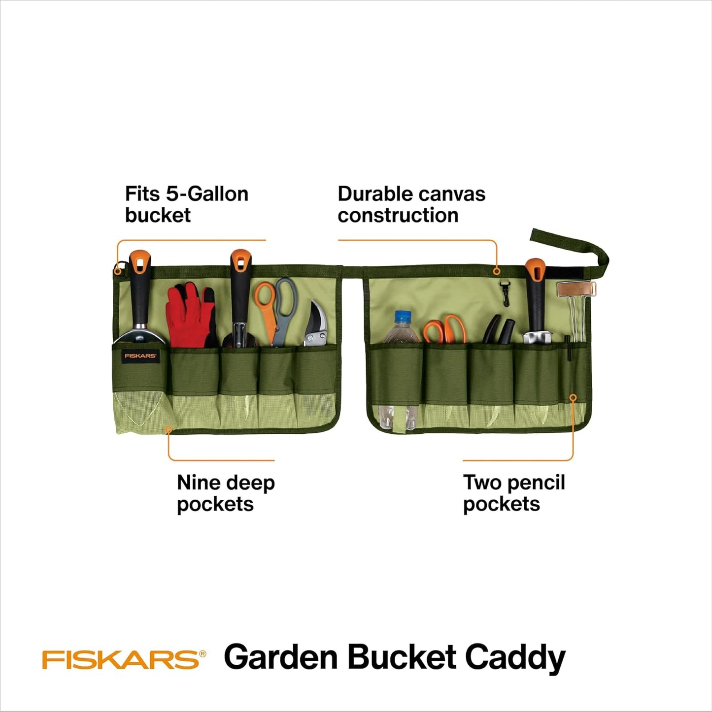 Fiskars Garden Tool Bucket Caddy 5 Gal, (Bucket and Tools Not Included)