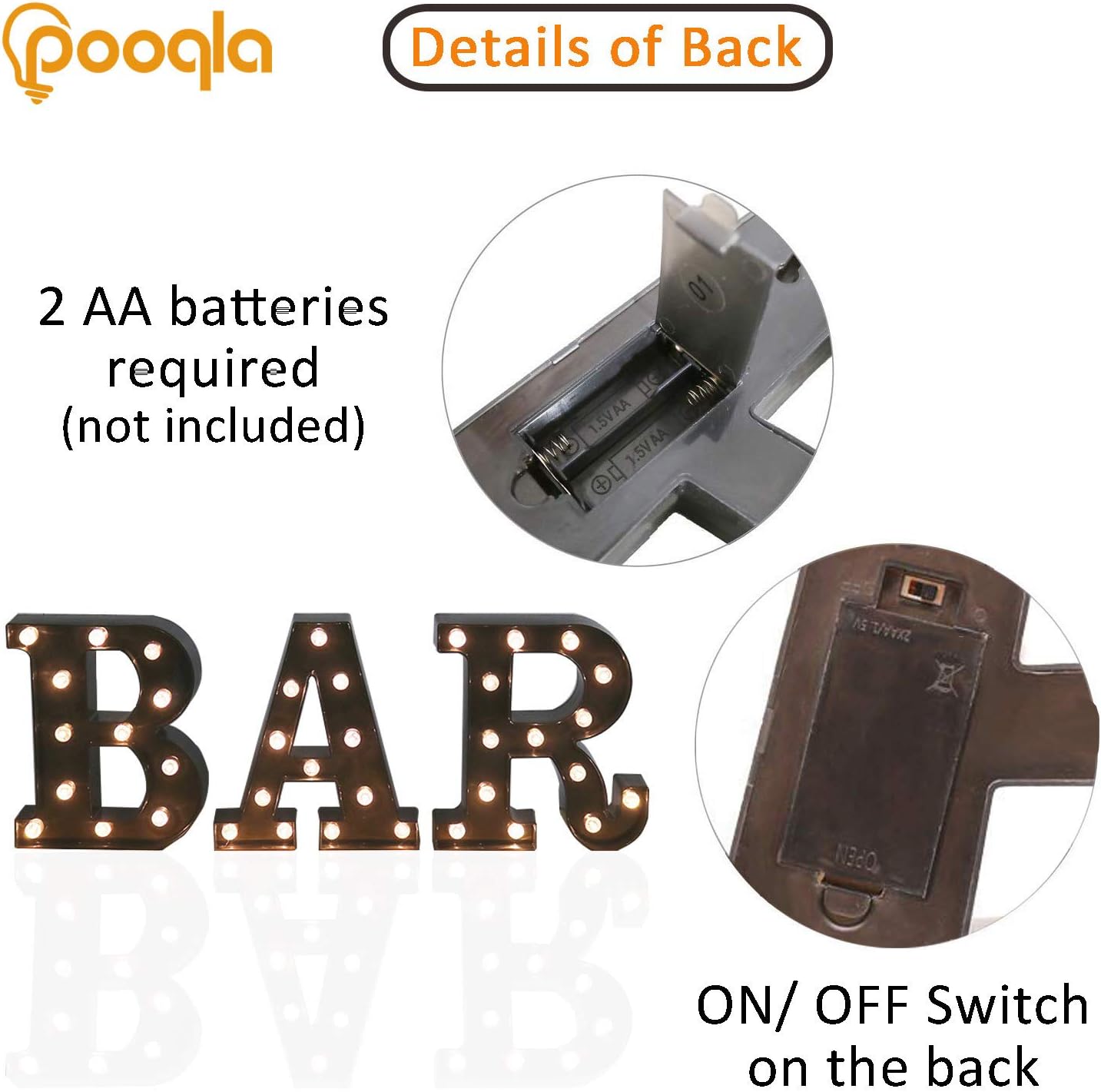 BAR - Illuminated LED Marquee Word Sign - Pre-Lit Pub Bar Sign - Batte