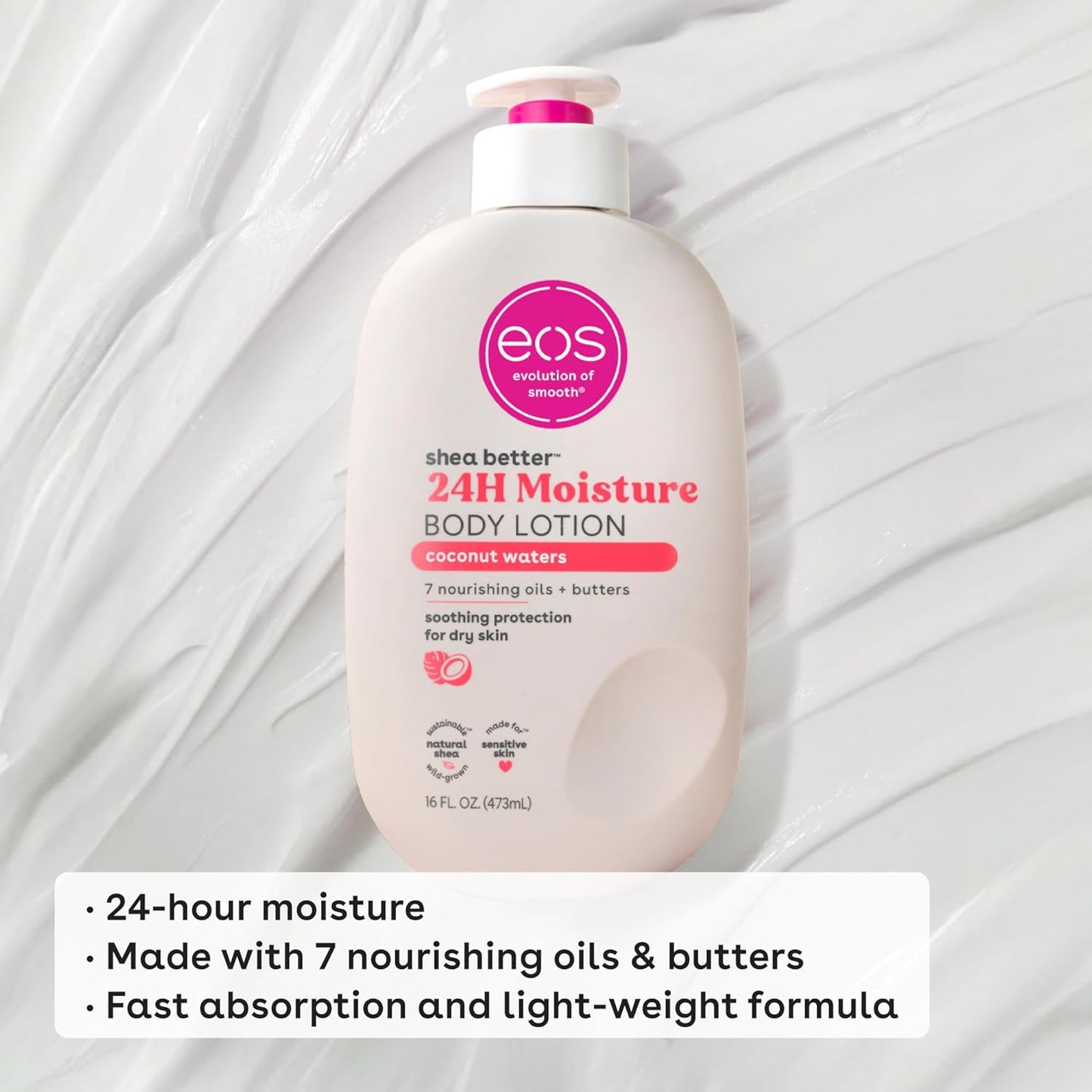 eos Shea Better Body Lotion Coconut Waters, 24-Hour Moisture Skin Care