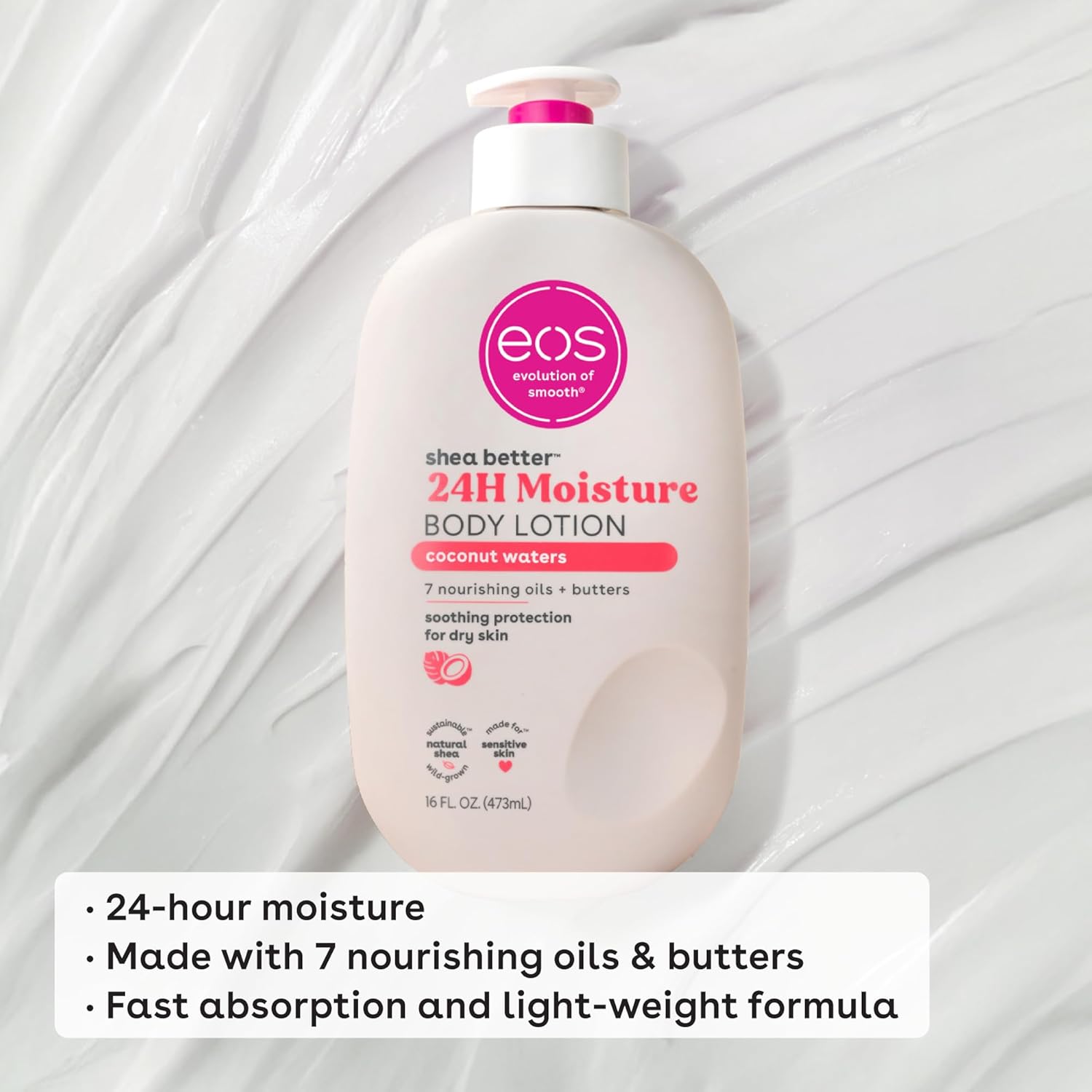 eos Shea Better Body Lotion Coconut Waters, 24-Hour Moisture Skin Care