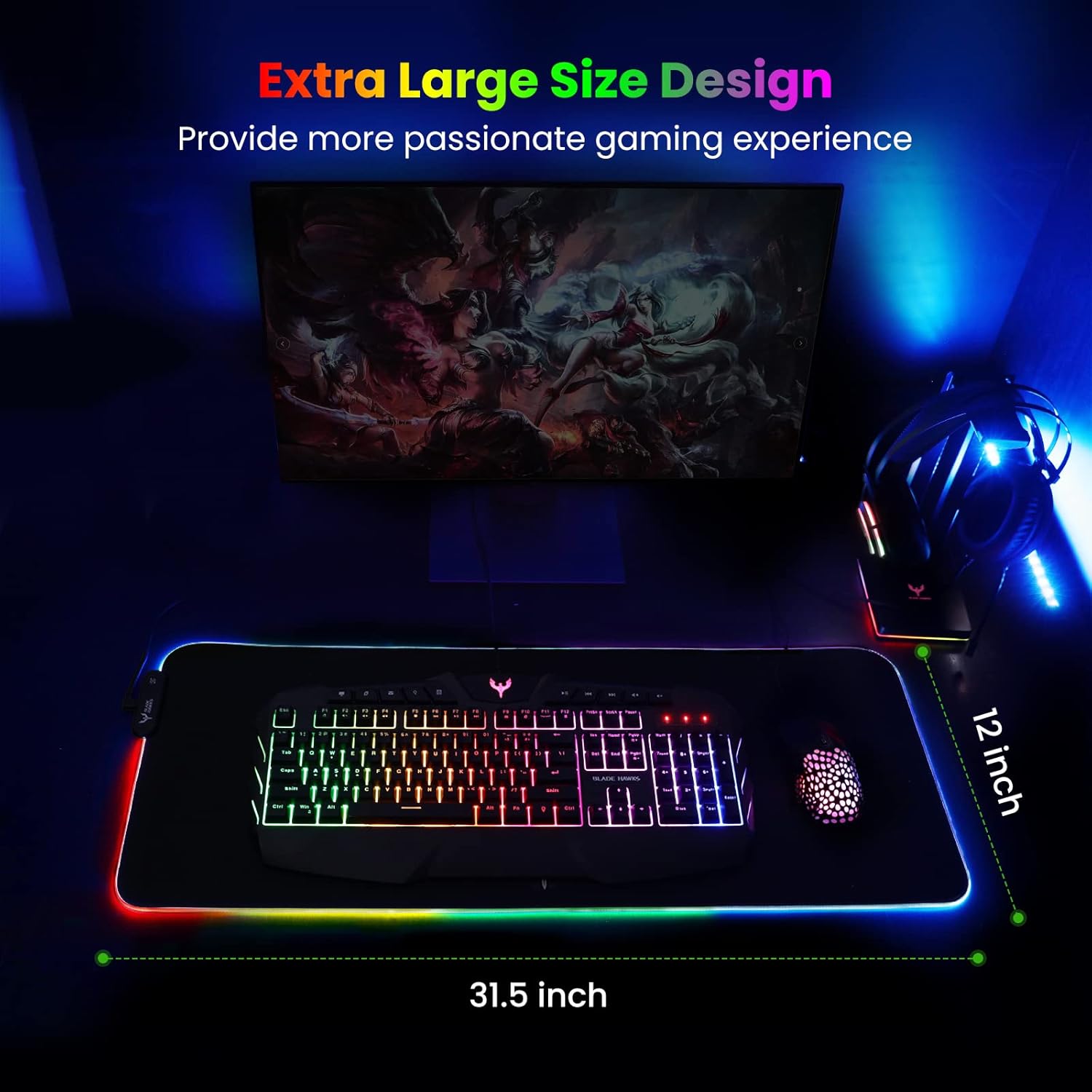 BladeHawks Extra Large RGB Gaming Mouse Pad-14 Light Modes, Extended S