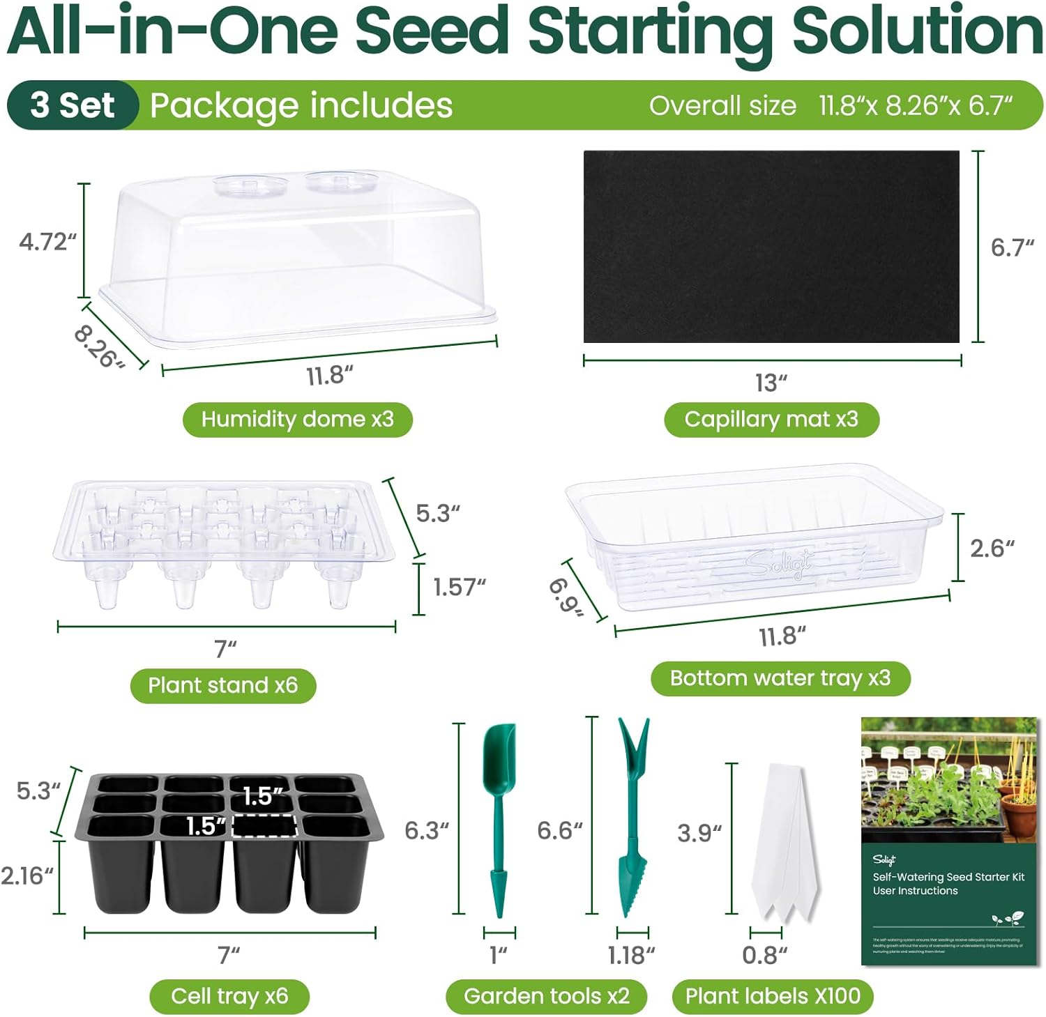 SOLIGT Self Watering Seed Starter Trays with Humidity Domes, Extra Thi