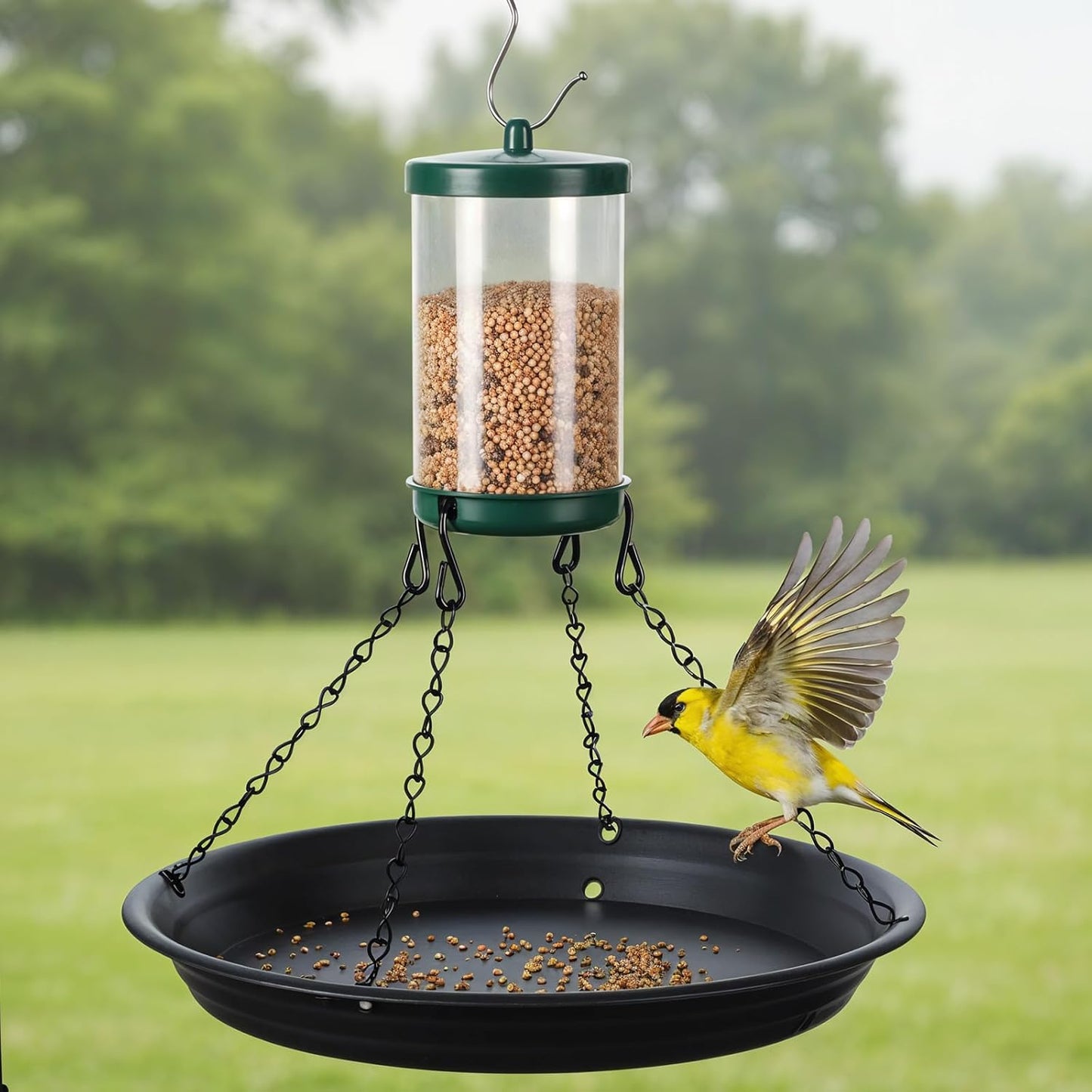2 Sets 12.8'' Bird Seed Tray Platform Bird Feeder Large Hanging Tray Fits Most Feeders Catches Most Falling Seed and Husk Outdoor Yard Garden Backyard for Attracting Birds, Black