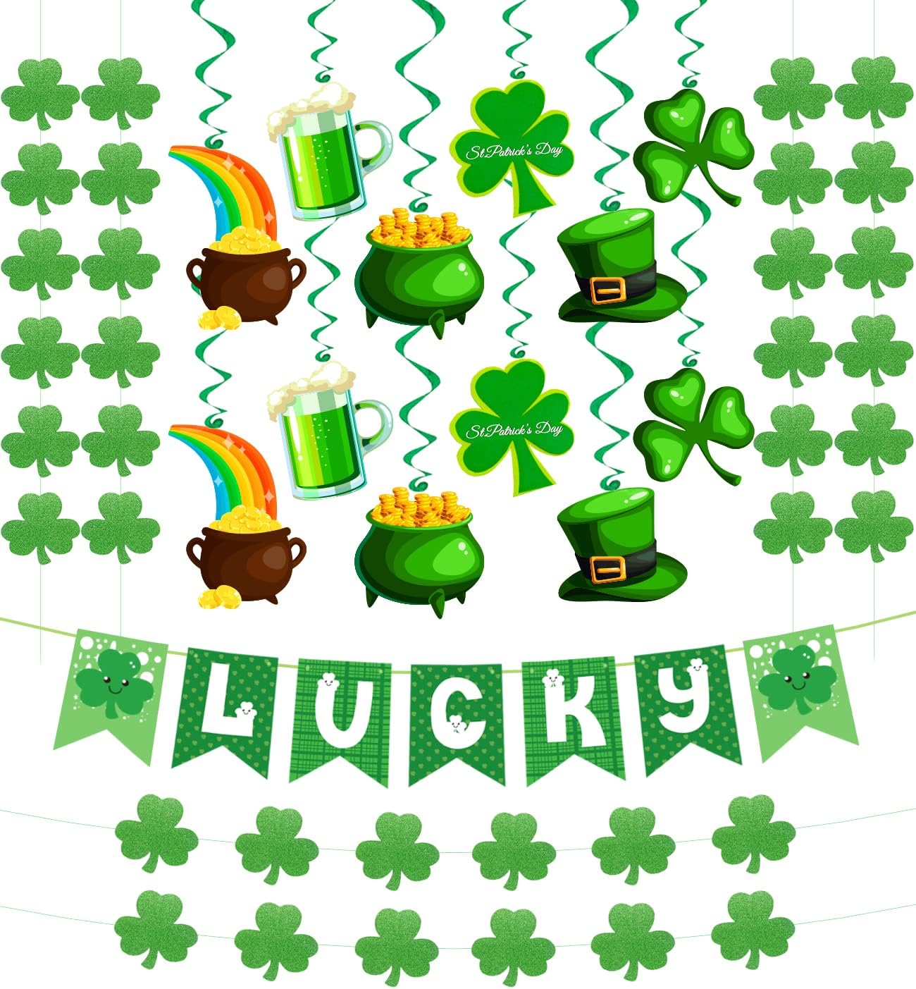 31Pcs St Patricks Day Decorations Pre-Assembled Shamrock Lucky Banner 