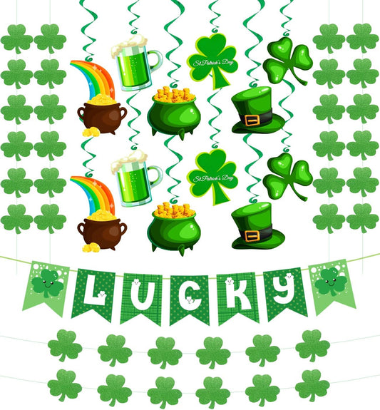 31Pcs St Patricks Day Decorations Pre-Assembled Shamrock Lucky Banner 