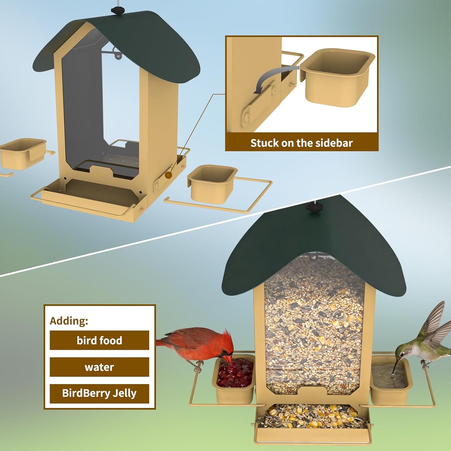 Metal Bird Feeders for Outdoors | Both Sides Removable Feeding Troughs for Easy Cleaning | 360 Degree Perch | Perfect for Attracting Wild Birds