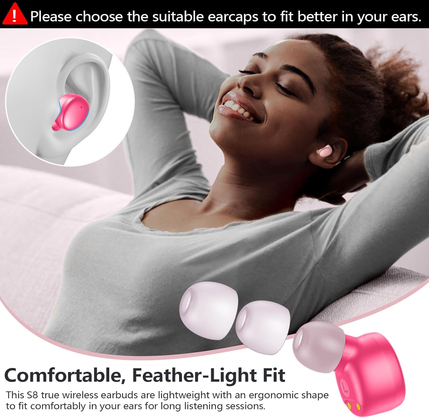 MOZOTER S8 Mini Wireless Earbuds Bluetooth 5.3 in Ear Light-Weight Hea