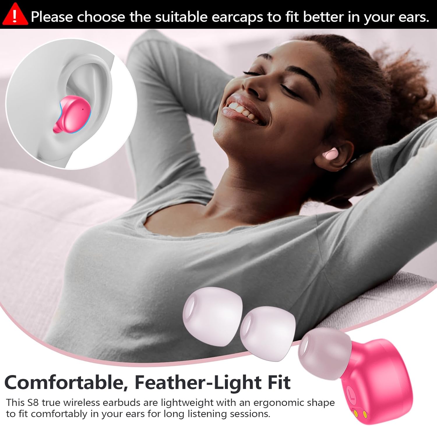 MOZOTER S8 Mini Wireless Earbuds Bluetooth 5.3 in Ear Light-Weight Hea