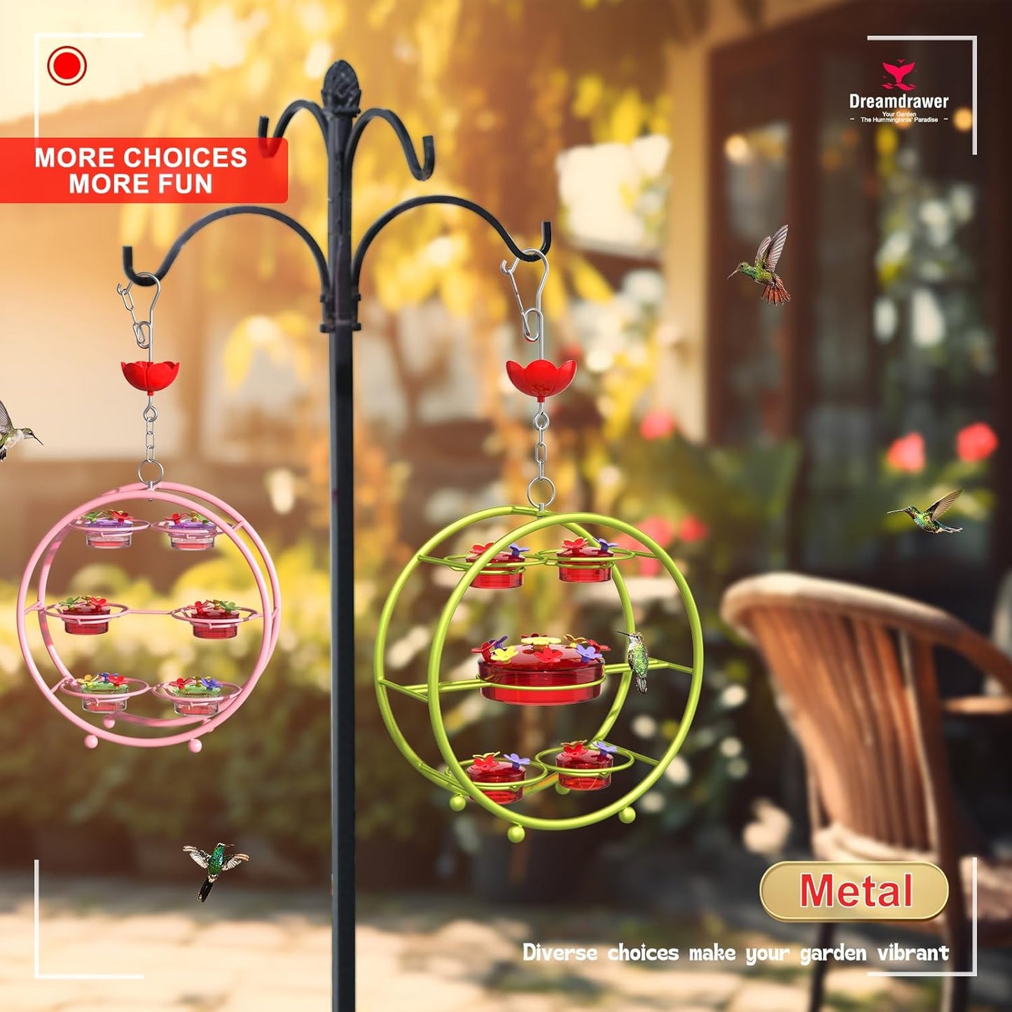 Hummingbird Feeders for Outdoors - Multi-Port, Top-Filling - Ant & Bee Proof, Ideal Garden Decor