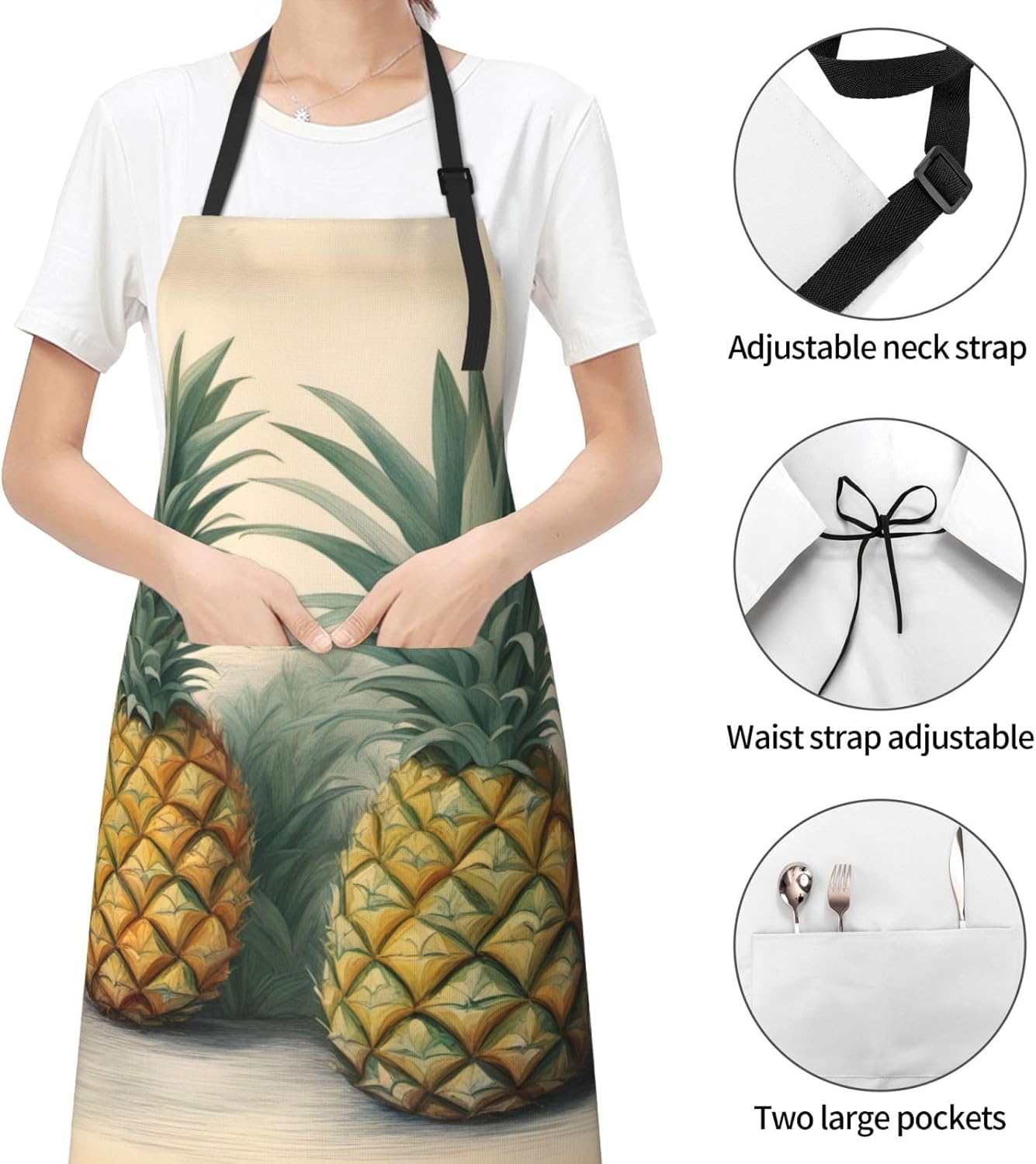 Pineapple print Waterproof chef's apron with pocket apron for kitchen 