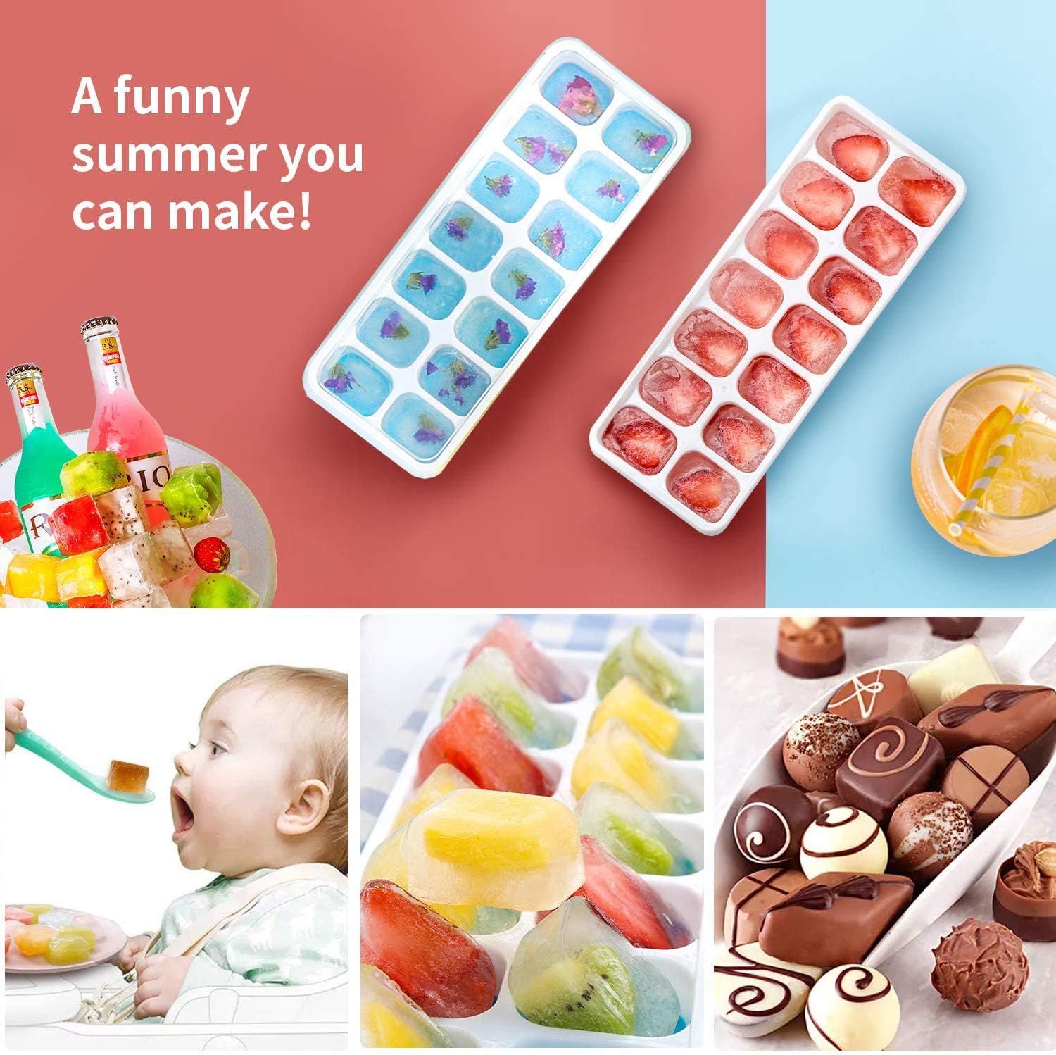 Ice Cube Trays 4 Pack, Airabc Silicone with Removable Lid, Easy-Releas