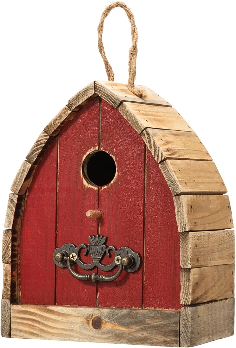 Glitzhome 8.5" H Washed Red Distressed Solid Wood Birdhouse Garden Han