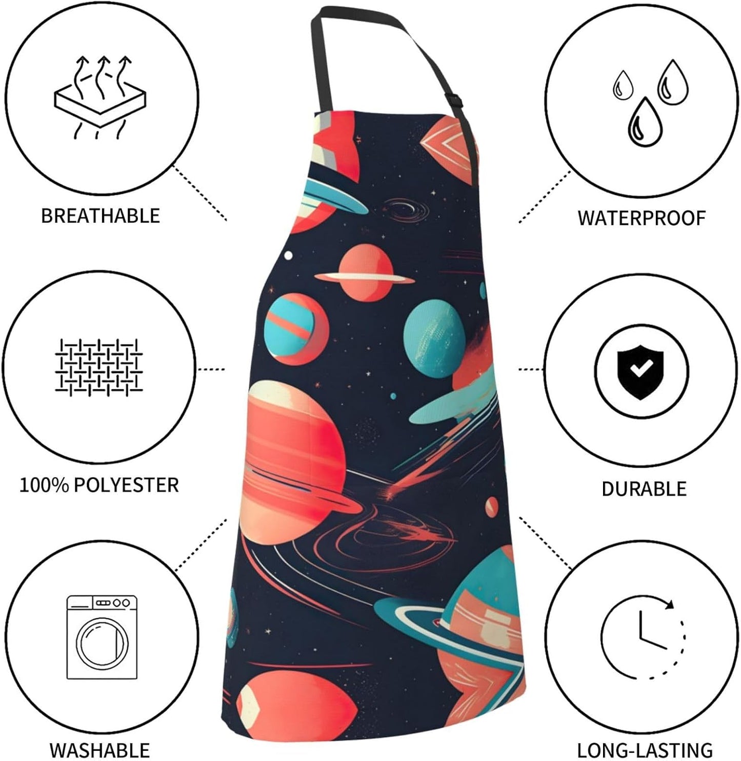 Space Planets print Waterproof chef's apron with pocket apron for kitchen cooking baking barbecue and gardening