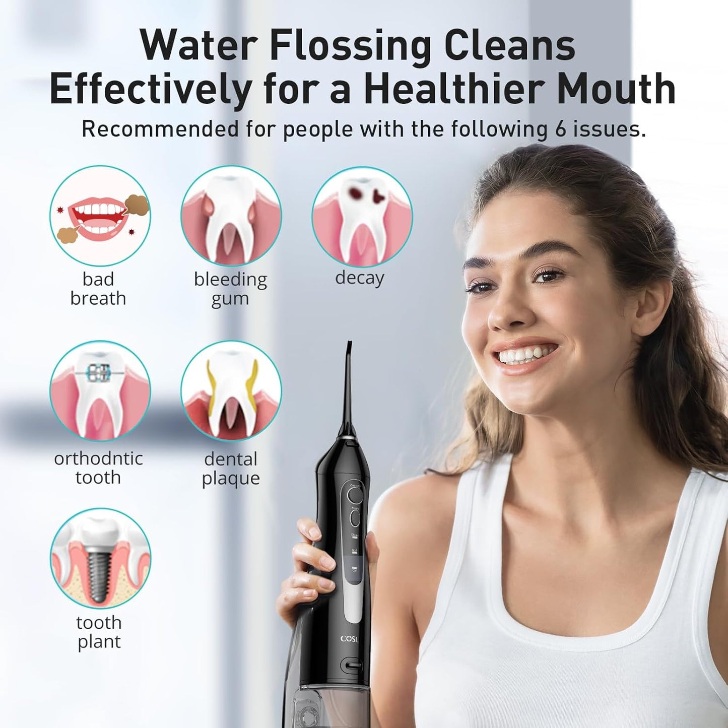 COSLUS Water Dental Flosser Teeth Pick C20(F5020E): Portable Cordless 