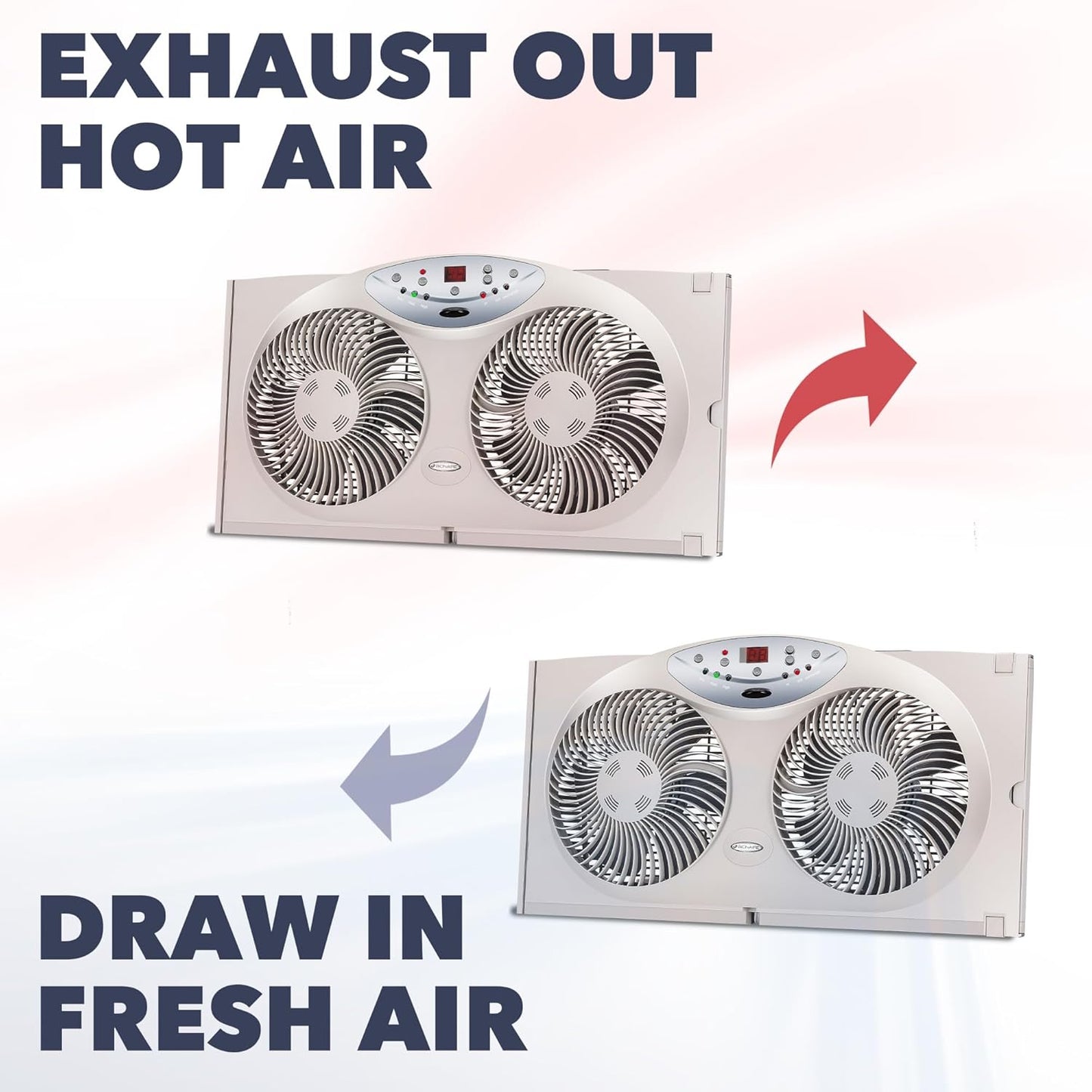 Bionaire Window Fan with Reversible Airflow Blades – 3-Speed Settings, Programmable Thermostat, LED Display, Remote Control, Fits 24–36" Windows, No Assembly Required