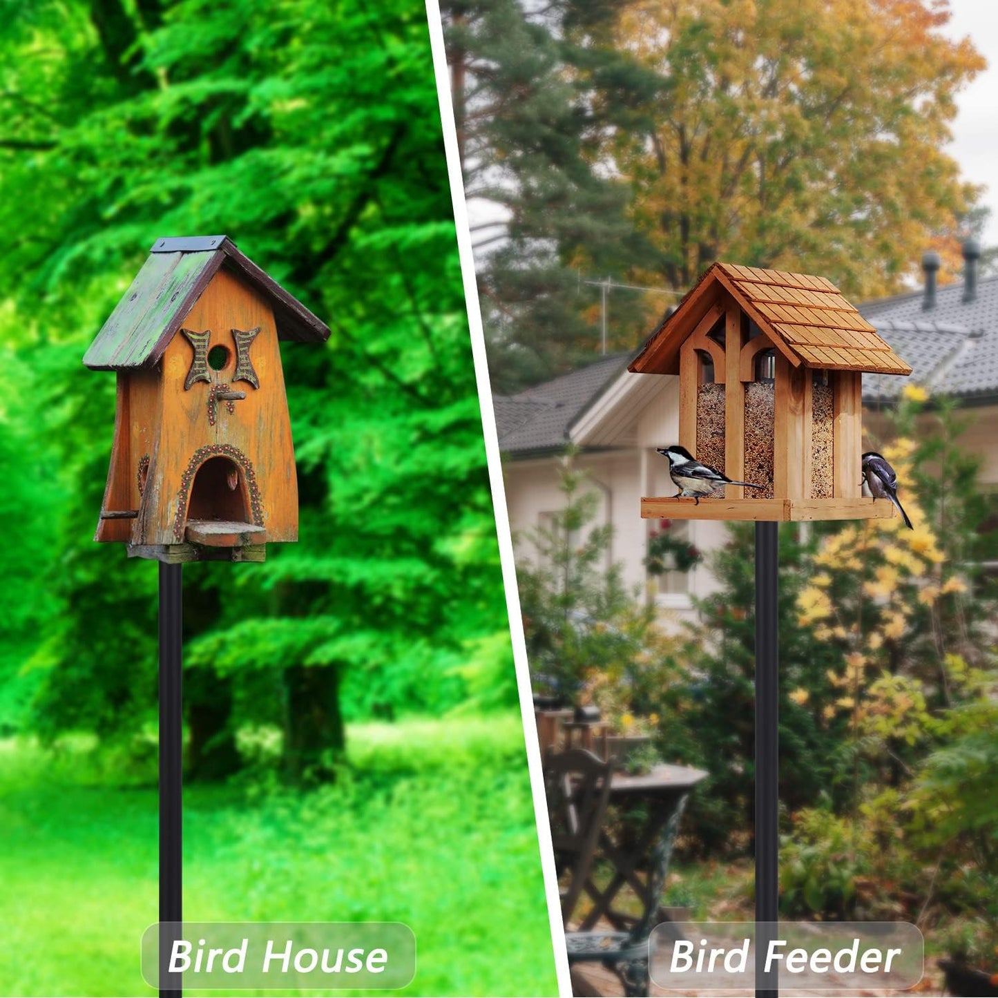 Bird Feeder Pole Kit 110 Inch,Bird House Pole for Outdoors Heavy Duty,5 Base Prongs Adjustable Birds Feeder Stand for House