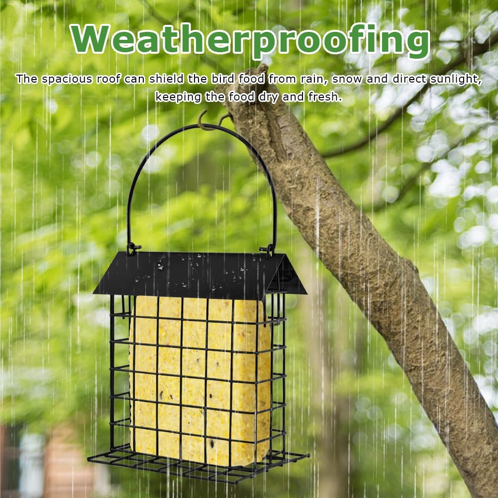 Suet Bird Feeder for Outside Hanging,Suet Feeder Holder with Bird House Hanger,Suet Cake Cage Holder,Single Suet Cage Bird-Feeder,Suet Holder for Wild Birds Woodpecker