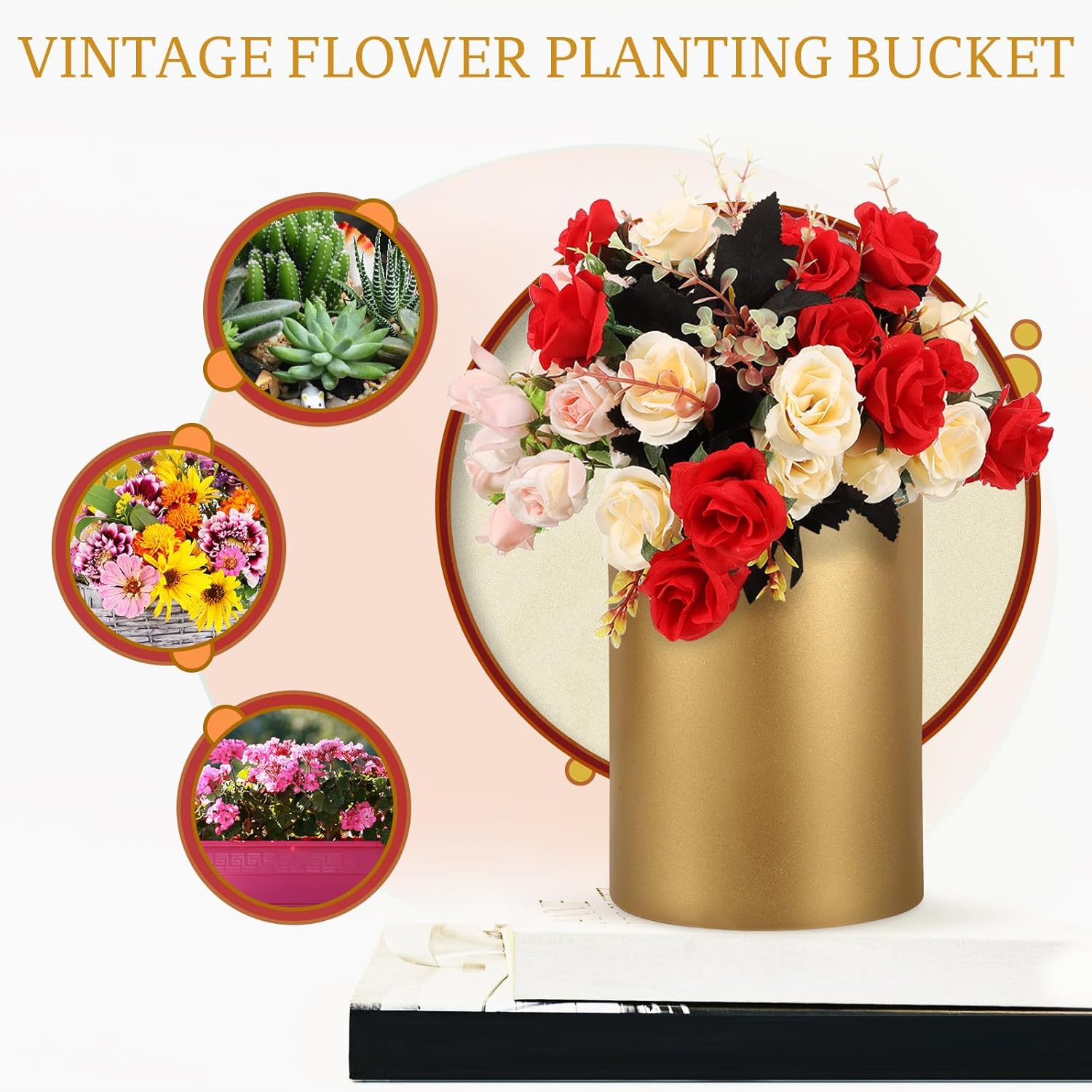 PRETYZOOM Rustic Iron Flower Vase Cylinder Planter Vintage Flower Buck